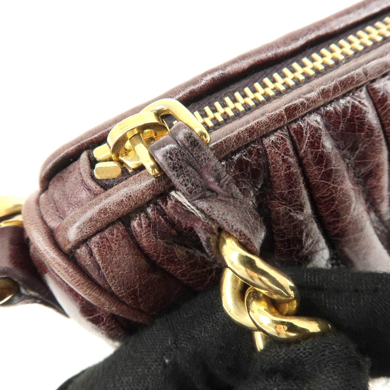 MIU MIU Matelasse Gathered Leather Hand Bag Brown