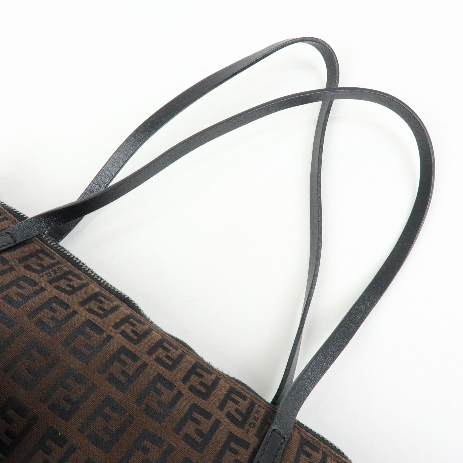 FENDI Zucchino Canvas Leather Tote Bag Shoulder Bag Brown 8BH023