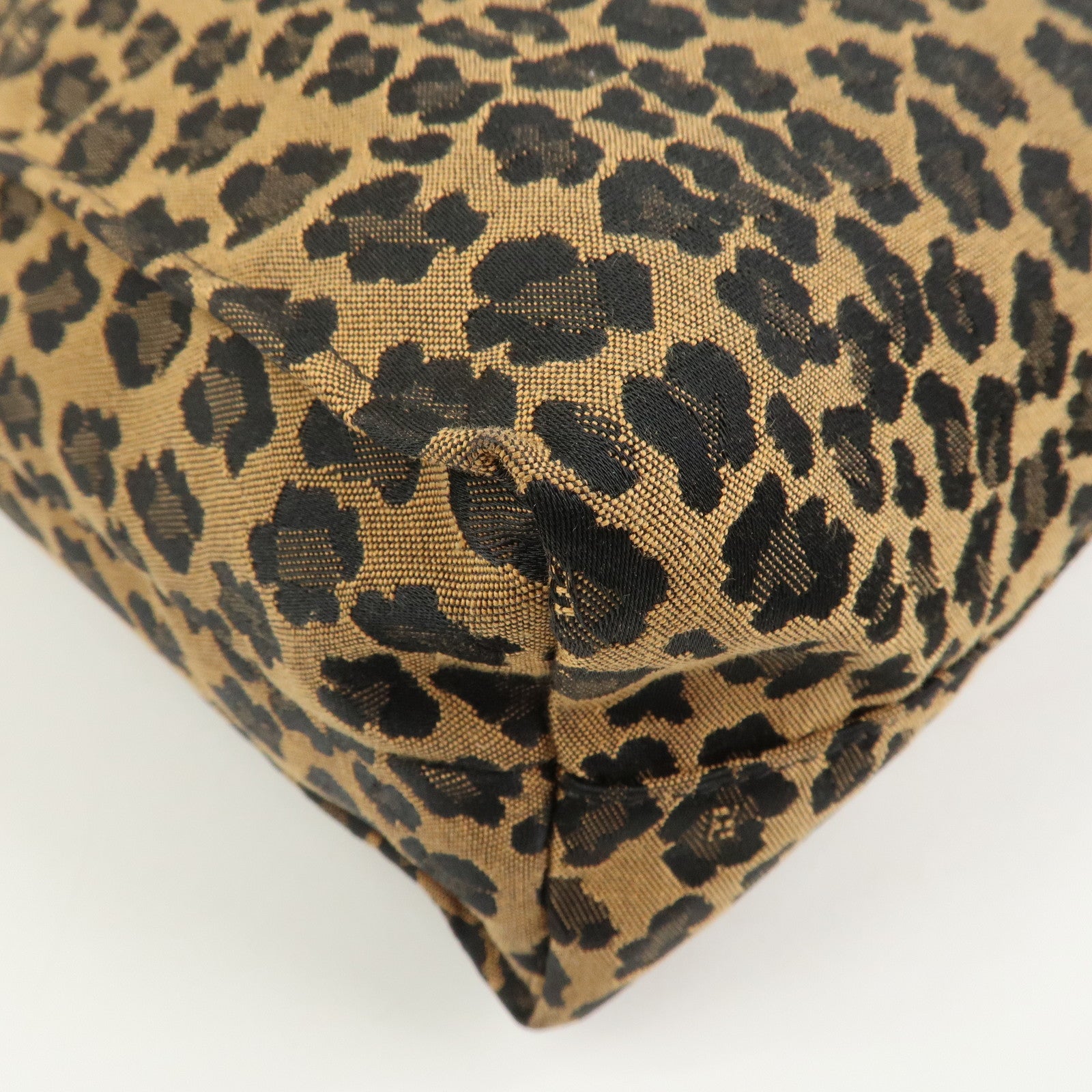 FENDI Canvas Leather Leopard Tote Bag Hand Bag Brown Red 8BH173