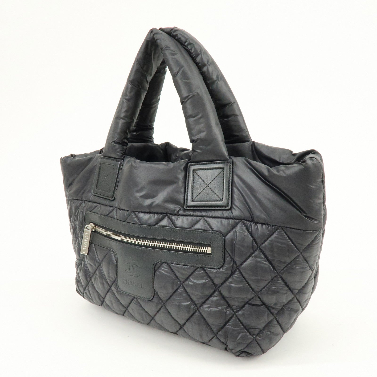 CHANEL COCO Cocoon PM Nylon Leather Tote Bag Hand Bag Black A48610