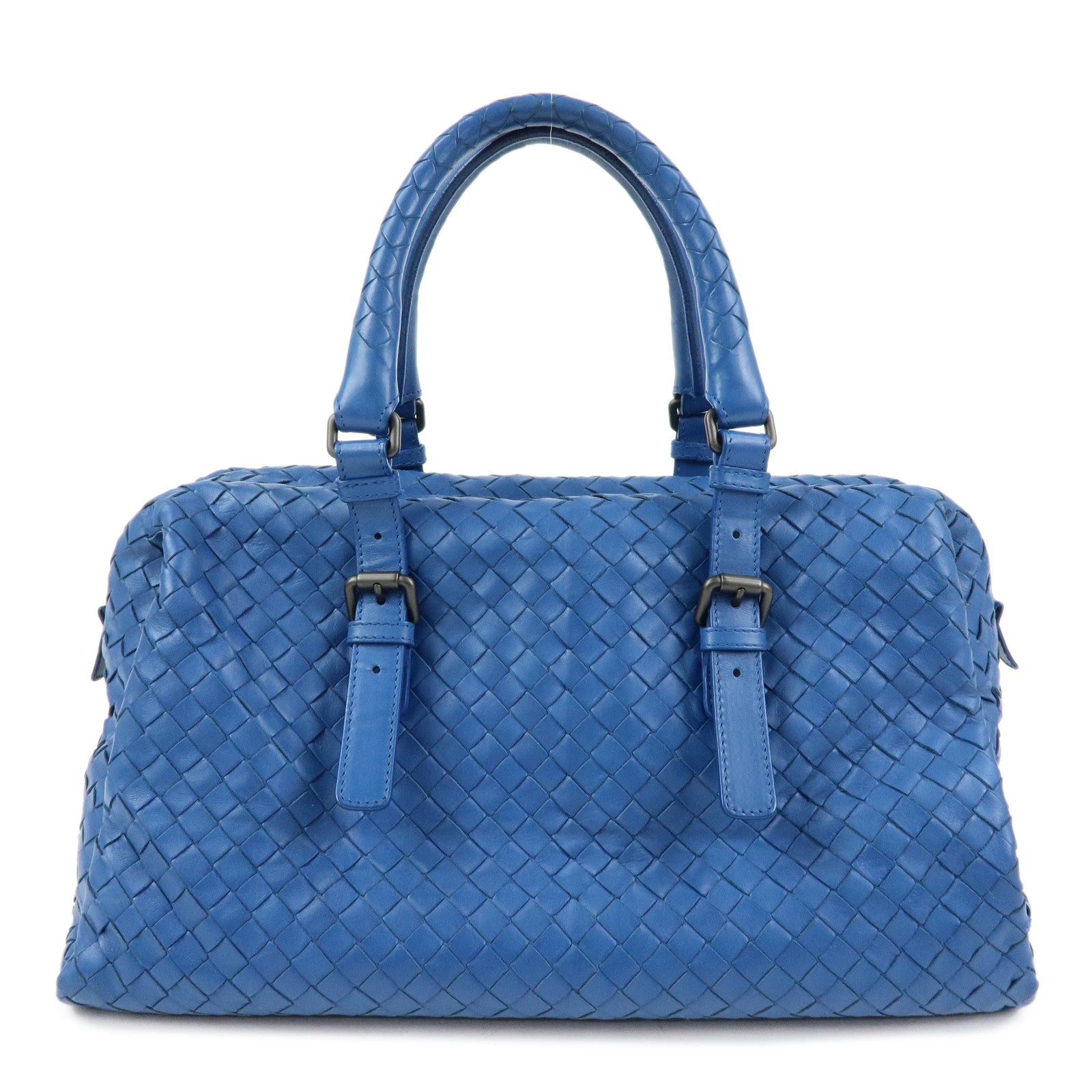 BOTTEGA VENETA Intrecciato Nappa Leather Boston Bag Hand Bag Blue