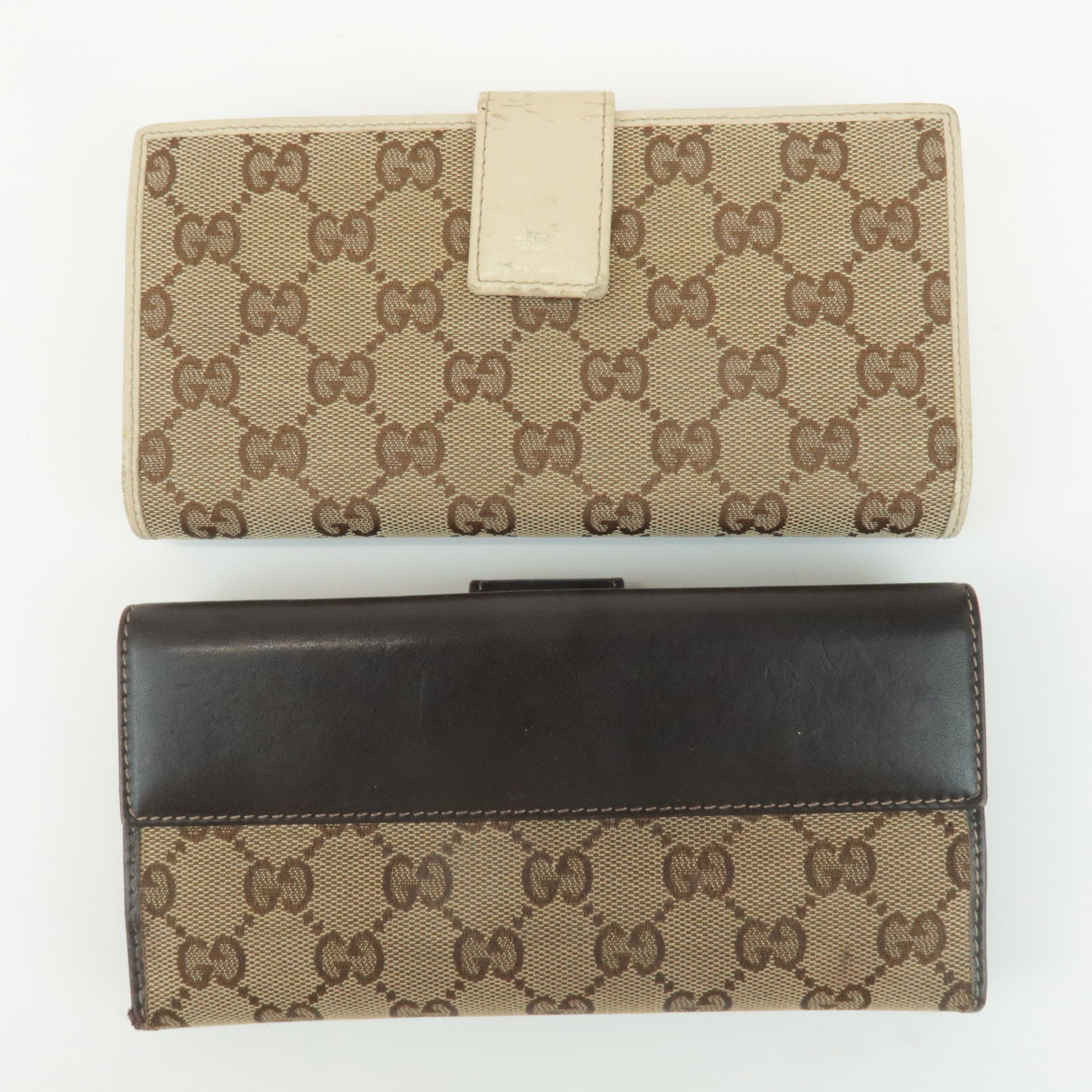 GUCCI Set of 2 GG Canvas Leather Wallet Beige Brown 203550/112715 Used
