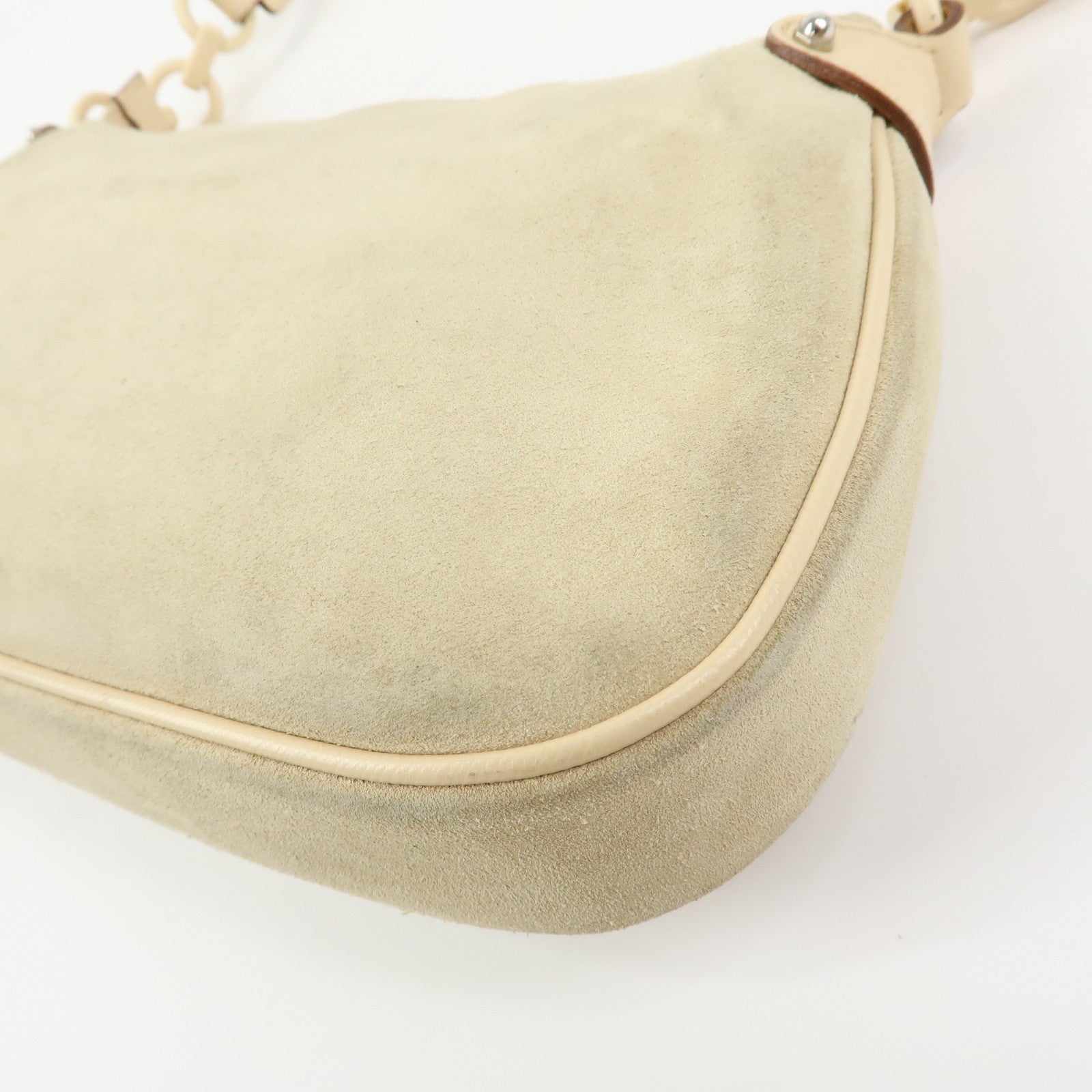 Ferragamo Gancini Suede Leather Shoulder Bag Hand Bag Beige