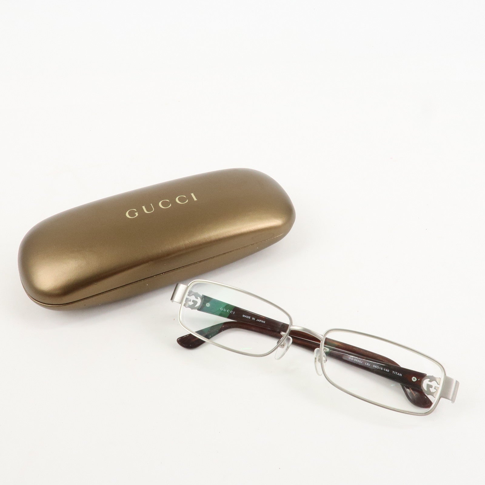 GUCCI Interlocking G Metal Plastic Glasses 56□15 Brown Silver Used