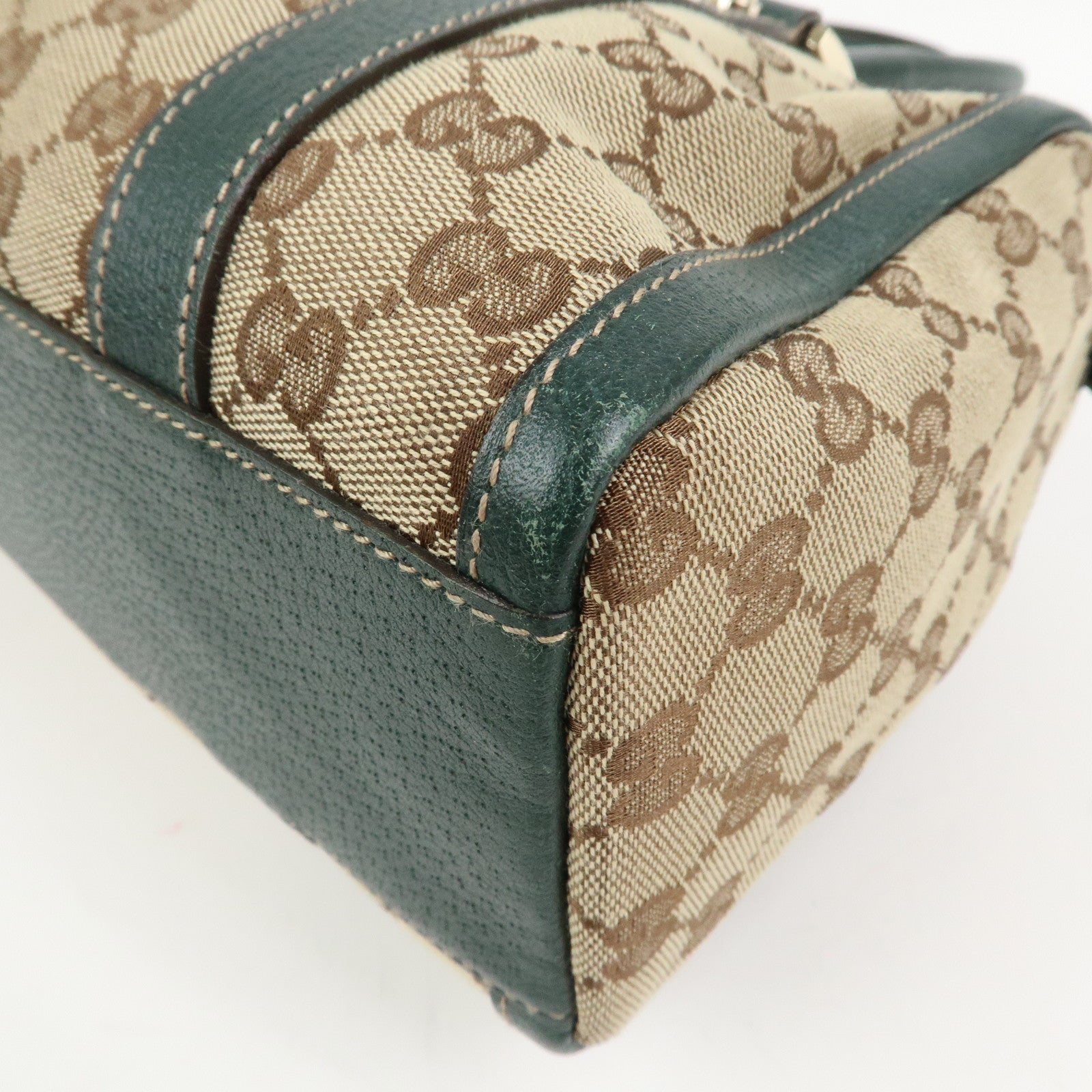 GUCCI Abbey GG Canvas Leather Mini Boston Bag Beige Green 130942