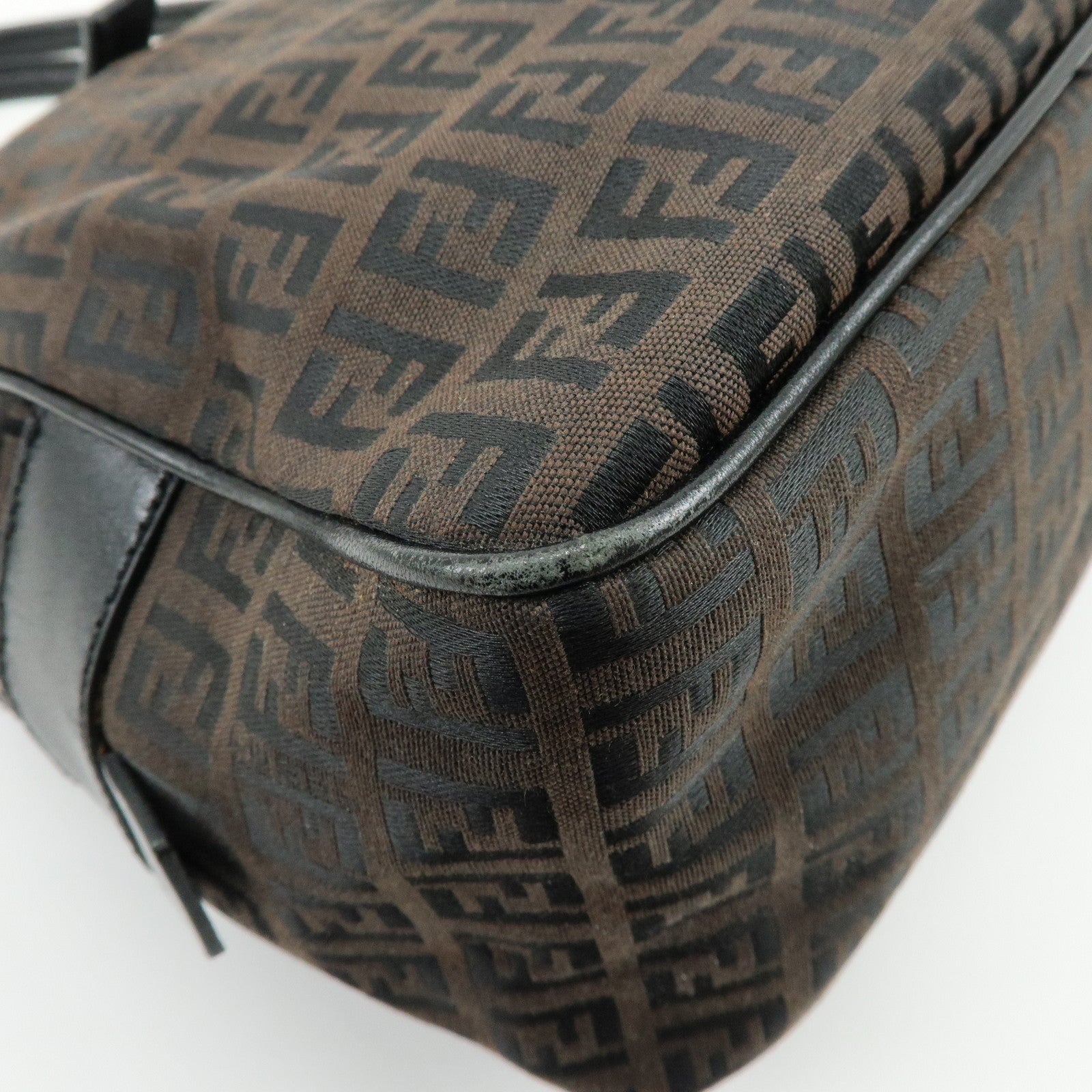 FENDI Zucchino Canvas Leather Hand Bag Boston Bag Brown 8BN005