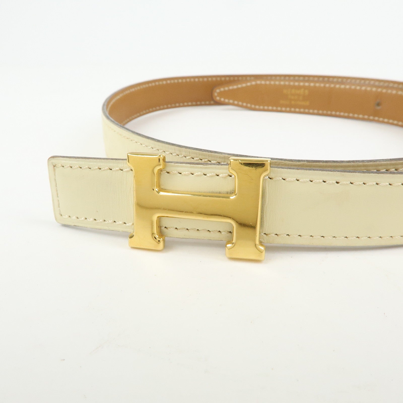 HERMES H Buckle Reversible Constance Belt Ivory Light Brown
