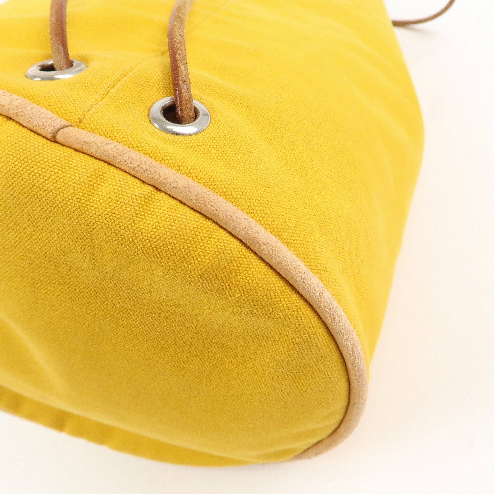 HERMES Canvas Leather Porochon Mimil PM Drawstring Backpack Yellow