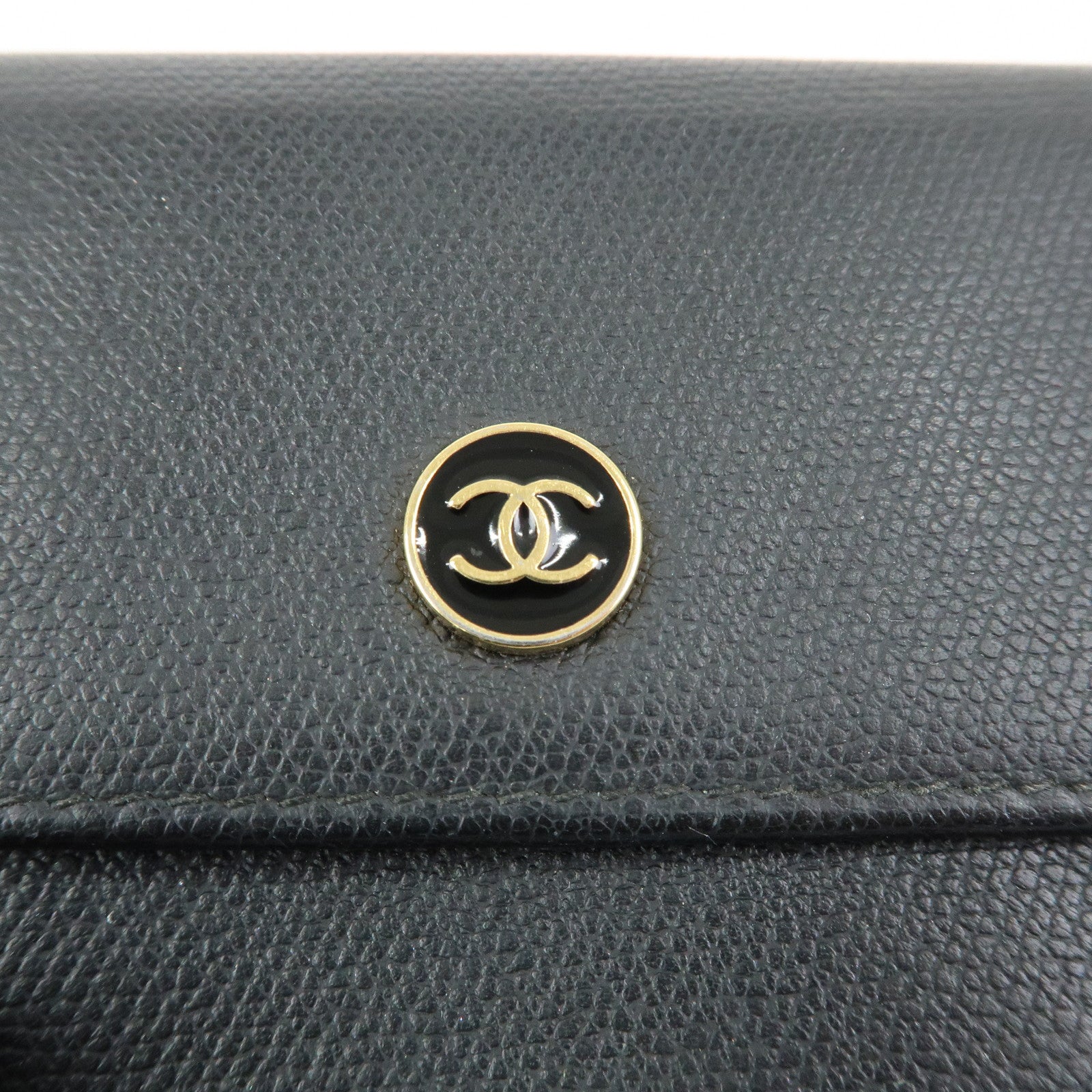 CHANEL COCO Button Calf Leather Compact Wallet Black