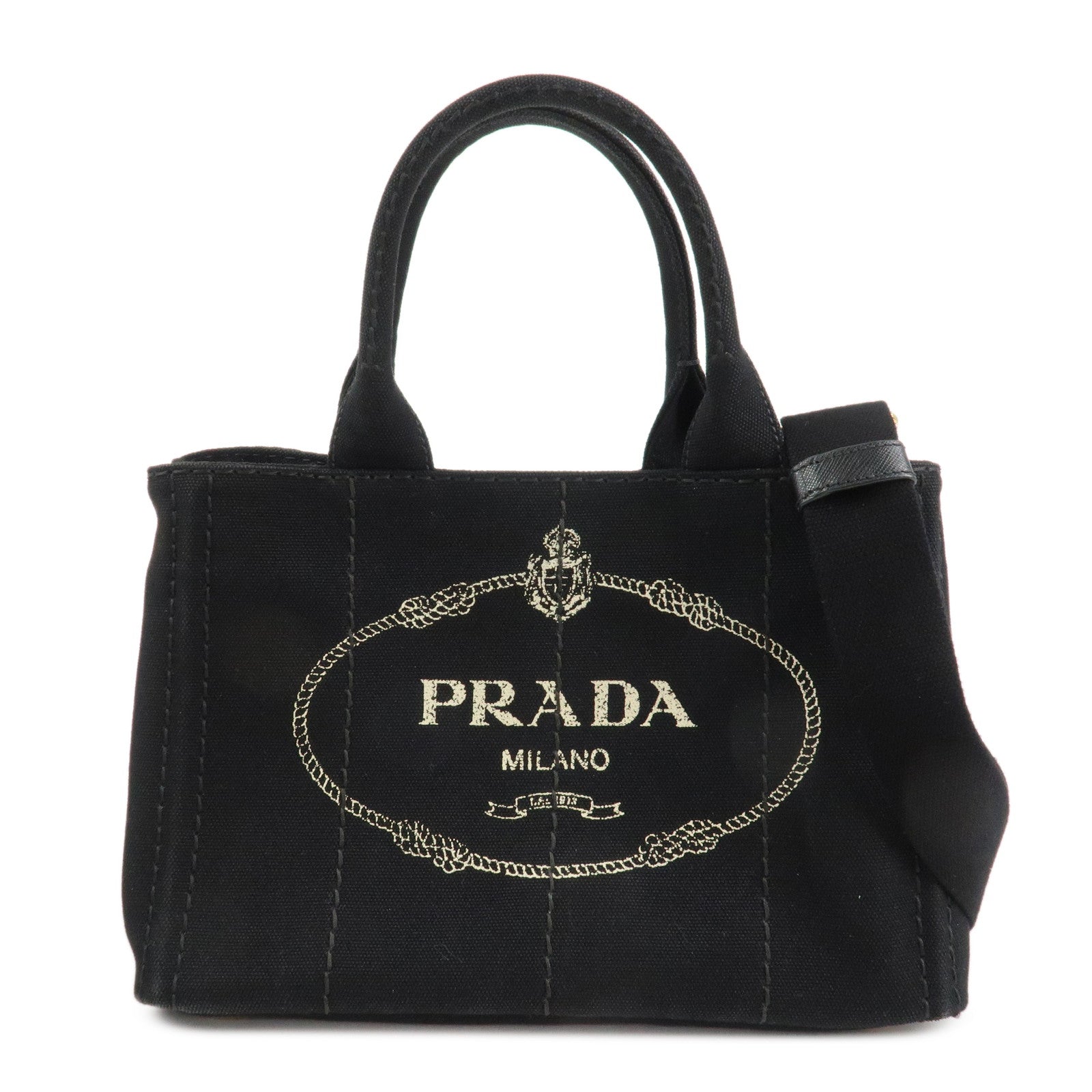 PRADA Canapa Mini Canvas 2Way Hand Bag Tote Bag Black 1BG439 Used