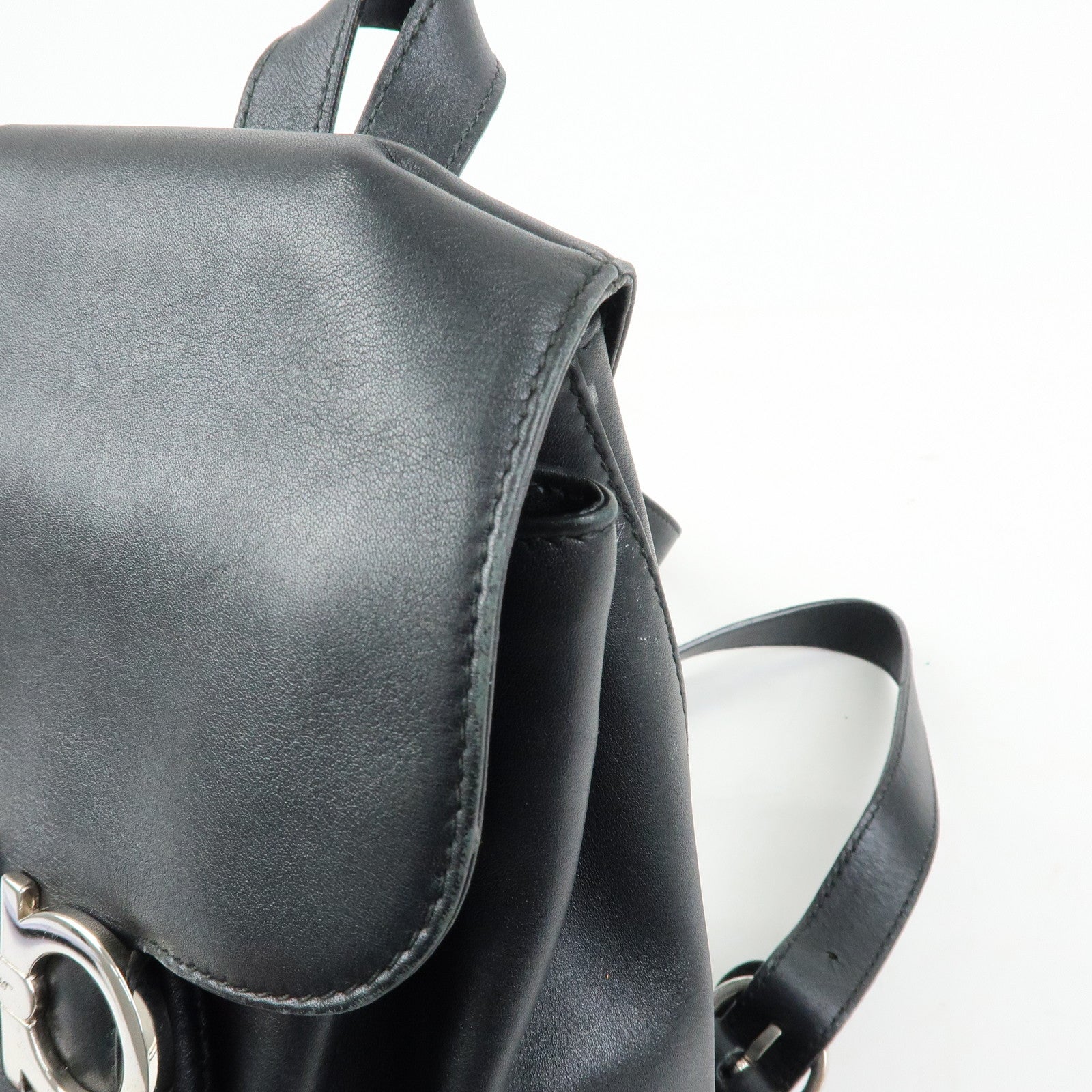 Ferragamo Gancni Leather Mini Backpack Rucksack Black Silver