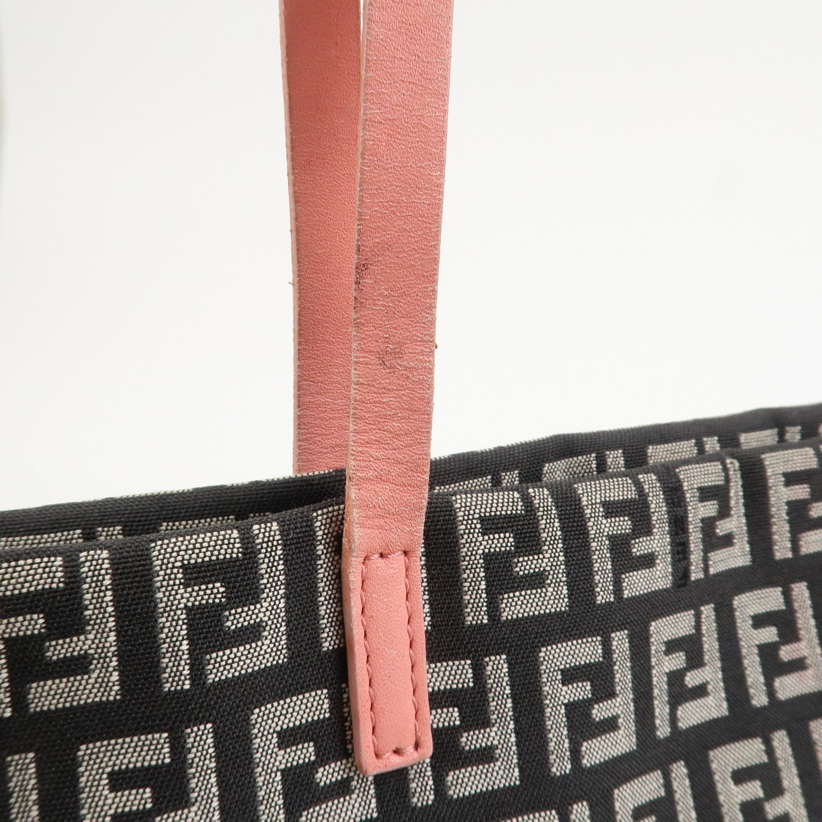 FENDI Zucchino Canvas Leather Tote Shoulder Bag Black Pink 8BH025