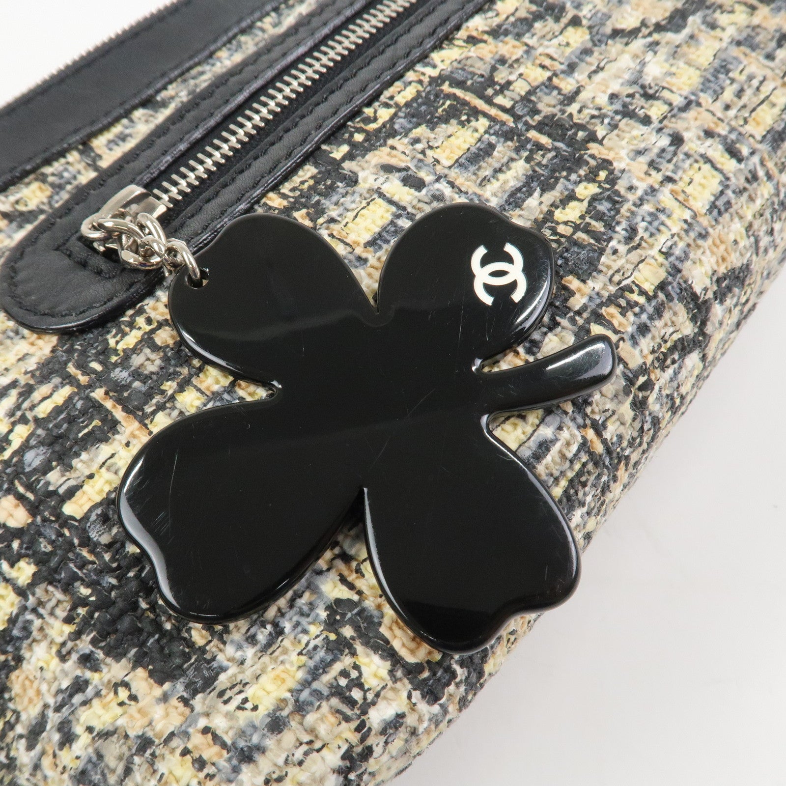CHANEL COCO Mark Tweed Leather Shoulder Bag Black Multicolor