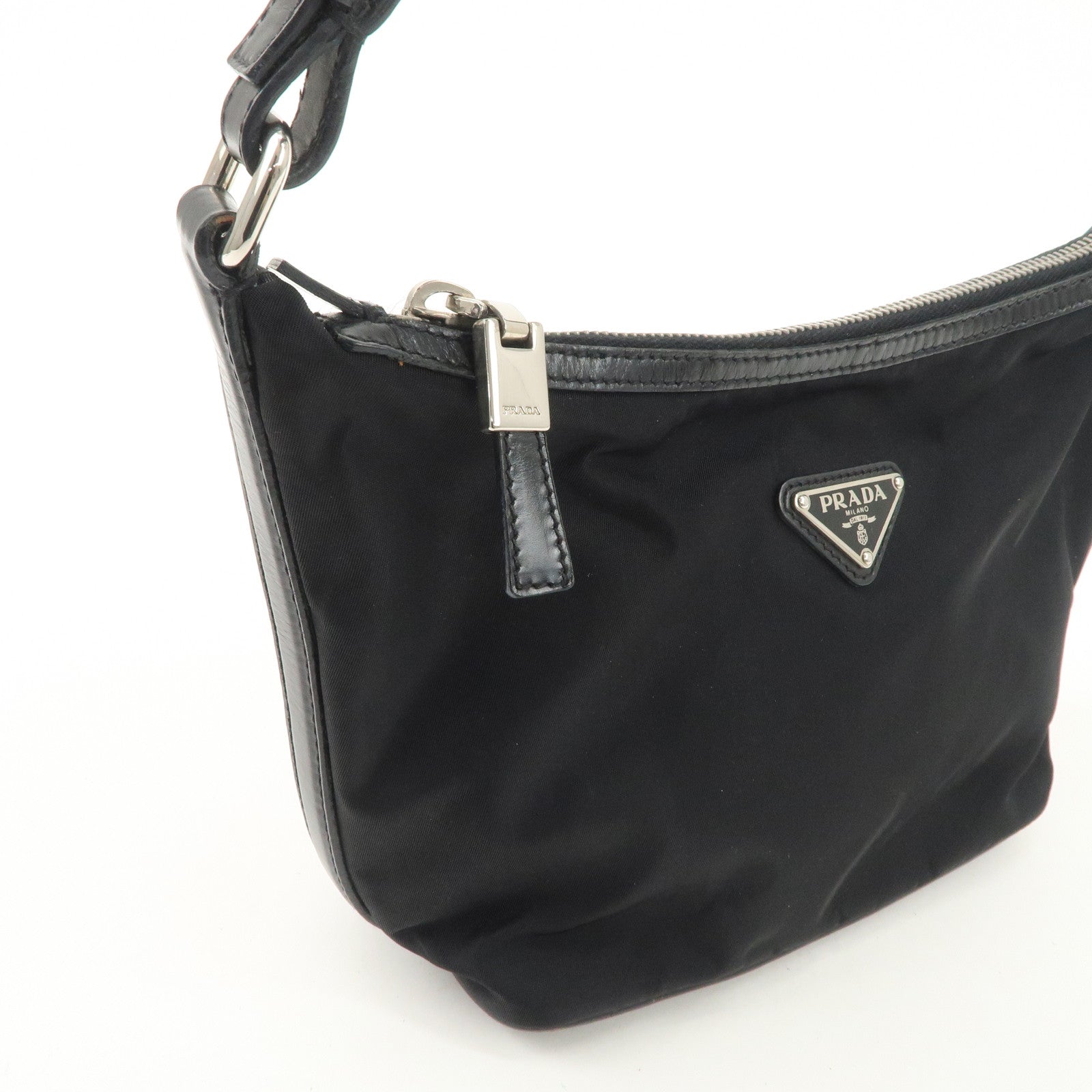 PRADA Triangle Logo Nylon Leather Shoulder Bag Hand Bag Black BR3121 Used