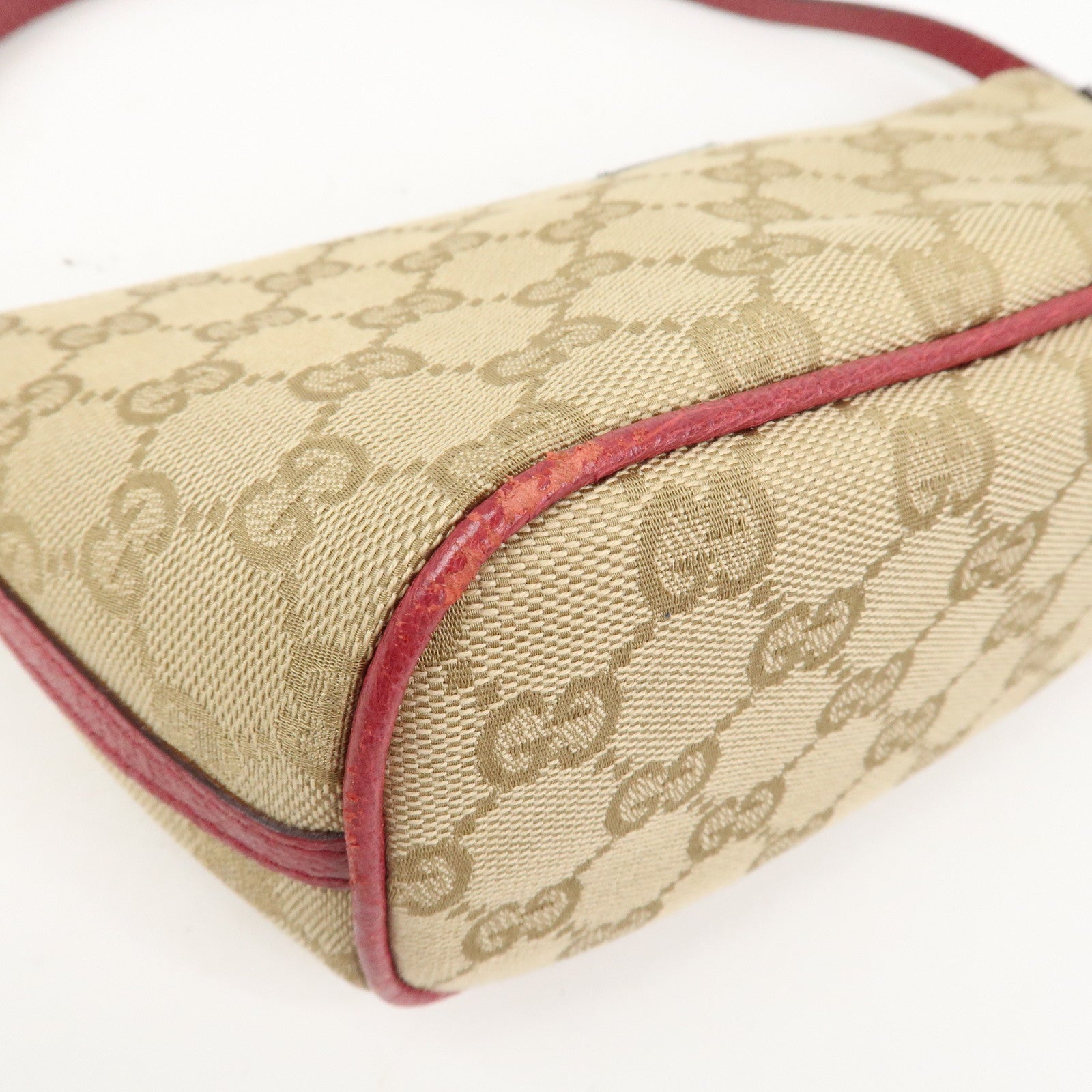 GUCCI Boat Bag Logo GG Monogram Canvas Hand Bag Beige Pink 07198