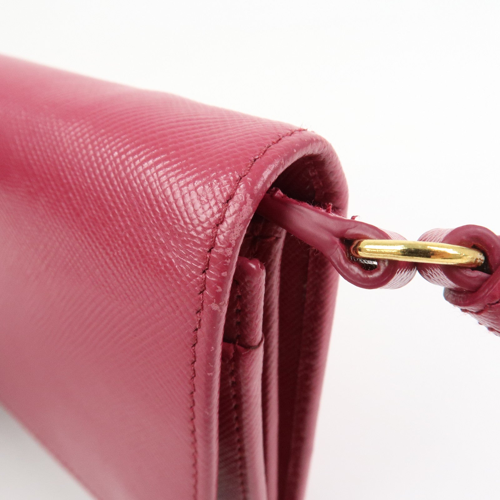 PRADA Logo Saffiano Leather Shoulder Long Wallet Pink 1M1437