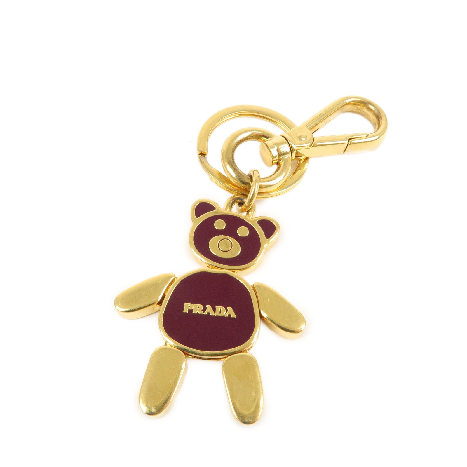 PRADA Bear Motif Bag Charm Key Chain Burgundy Gold Used