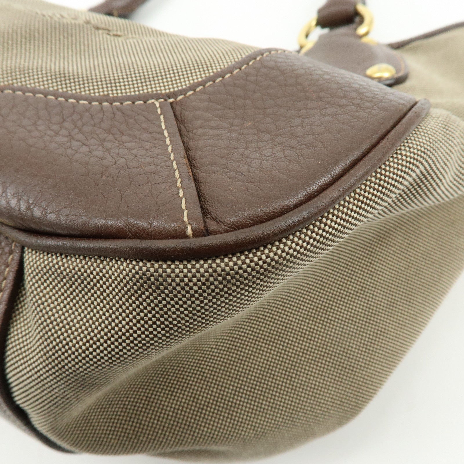 PRADA Logo Jacquard Leather Tote Bag Hand Bag Beige Brown