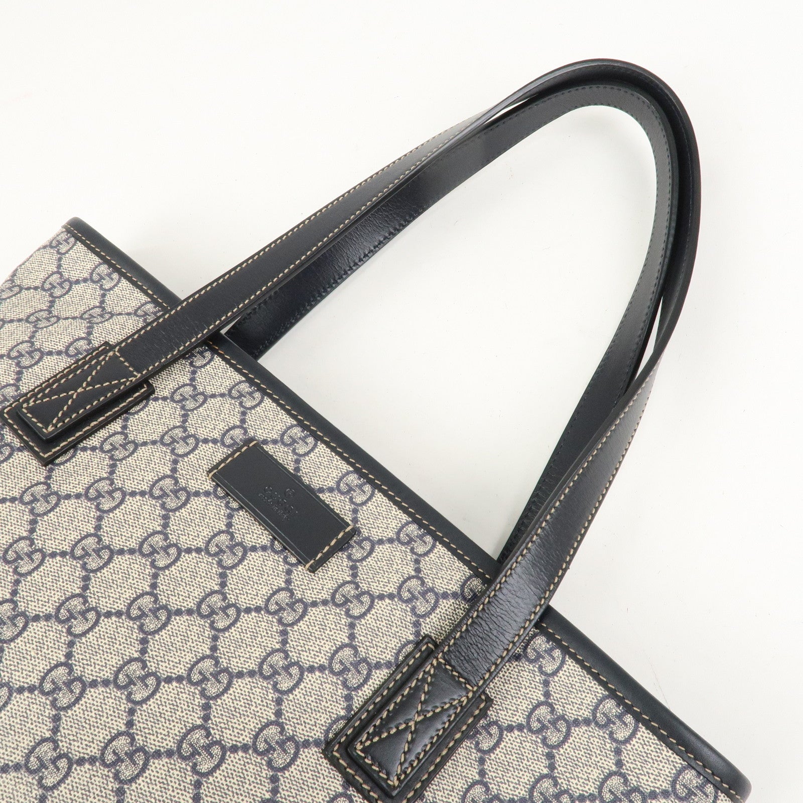 GUCCI GG Supreme PVC Leather Tote Bag Hand Bag Beige Black 211138