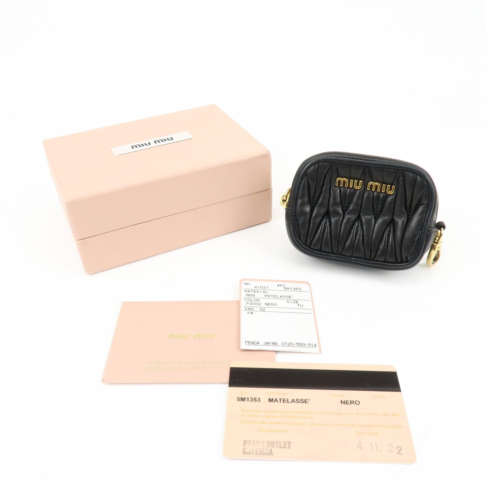 MIU MIU Nappa Leather Bag Charm Pouch Coin Case Black 5M1353