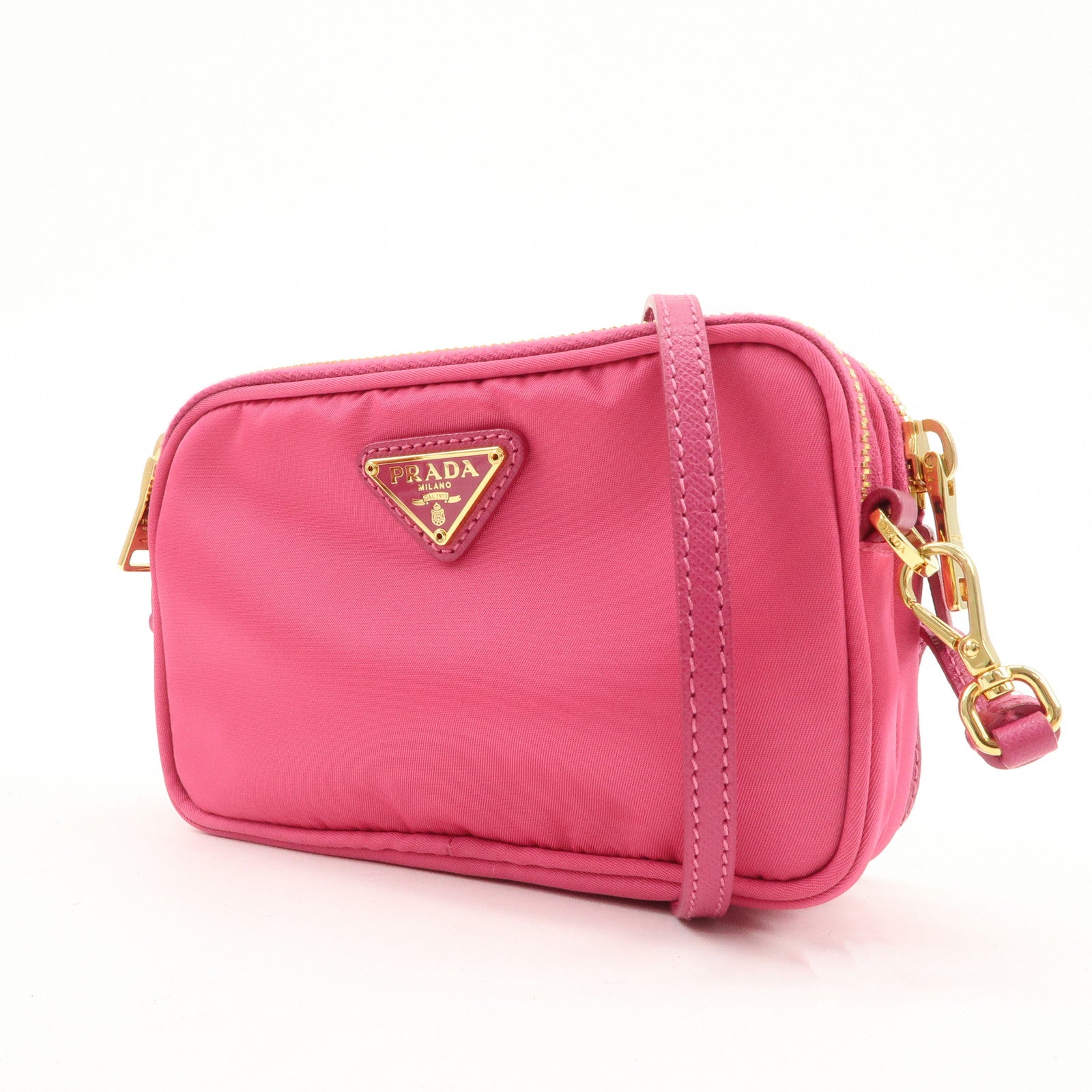 PRADA Triangle Logo Nylon Saffiano Leather Shoulder Bag Pink