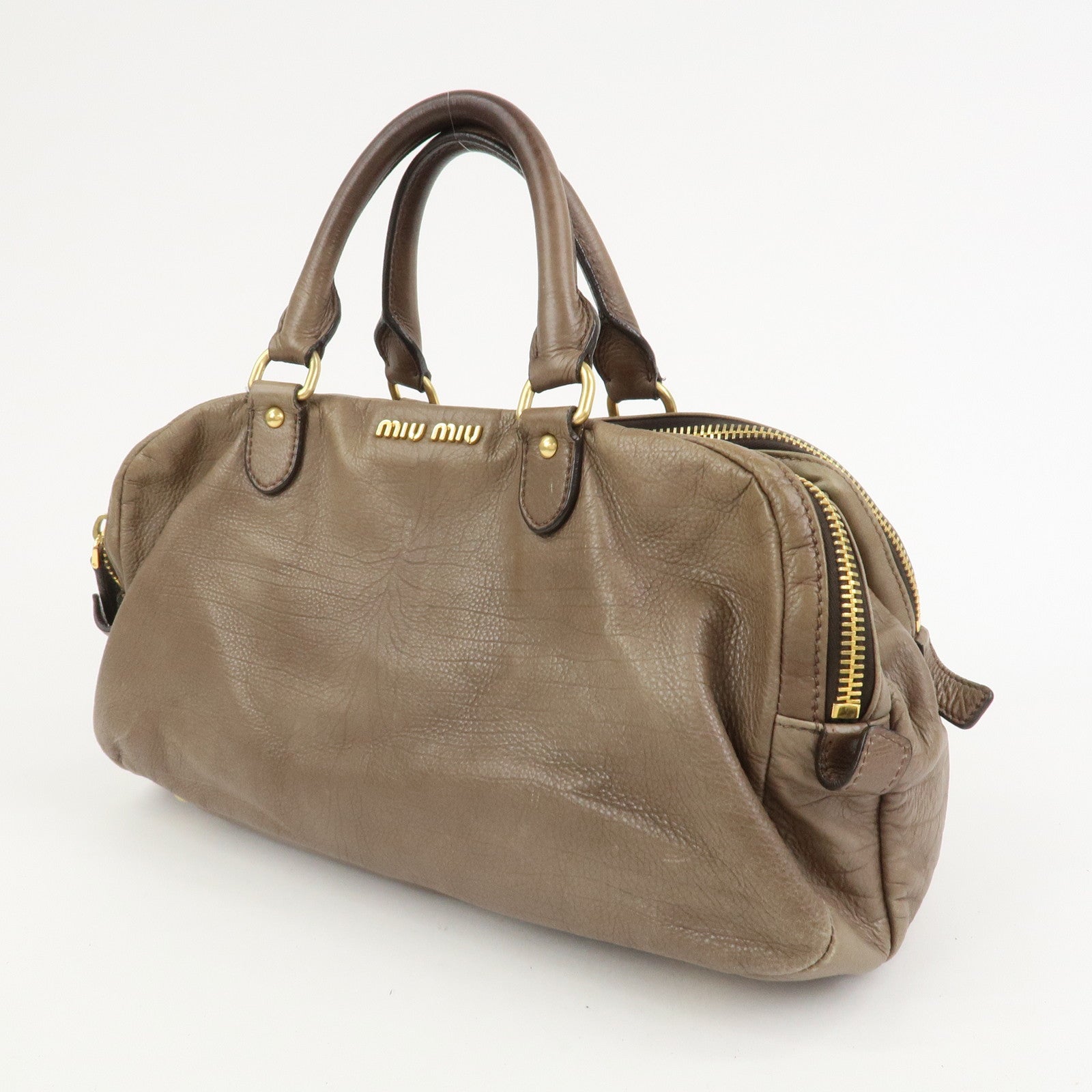 MIU MIU Logo Leather 2Way Bag Hand Bag Boston Bag Brown