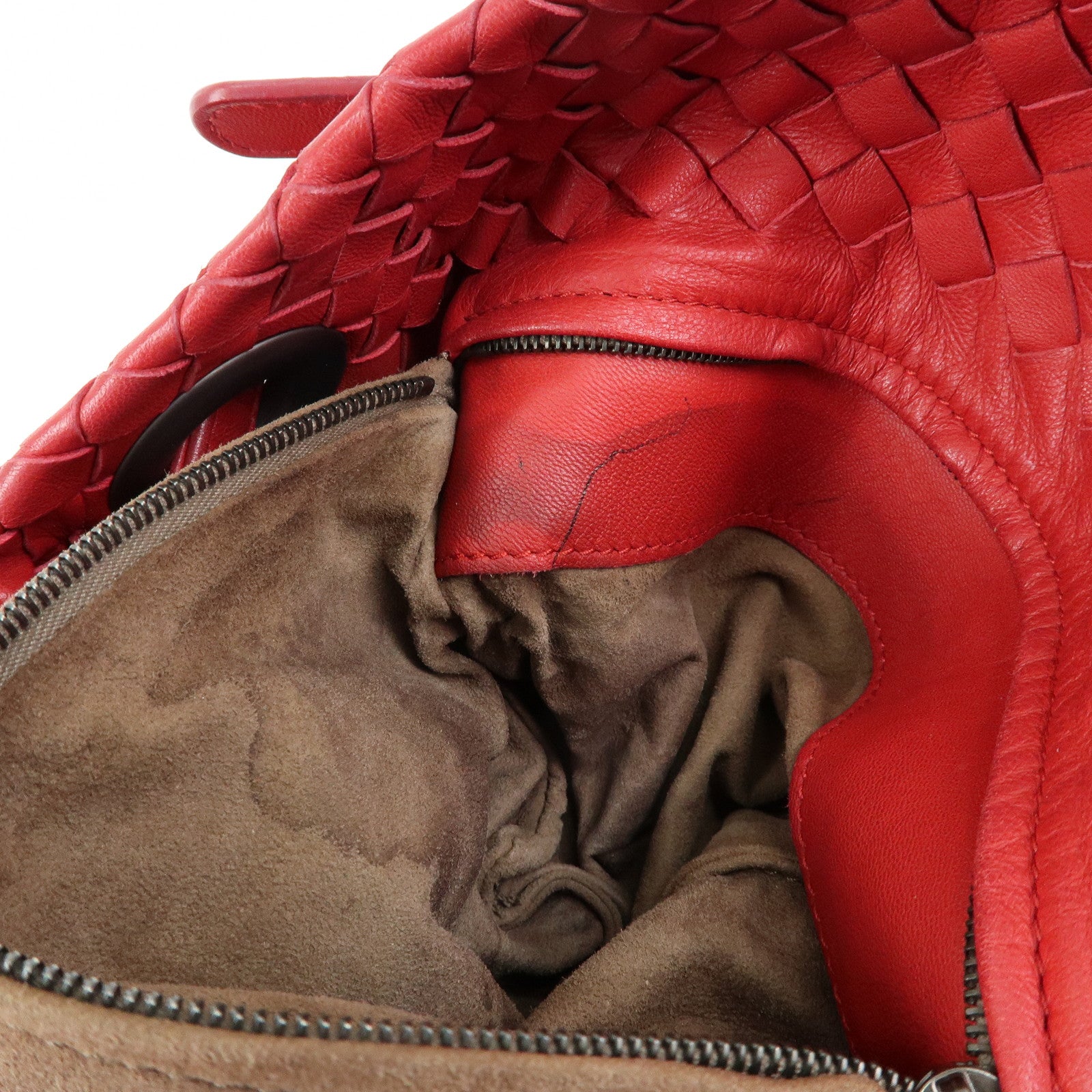 BOTTEGA VENETA Intrecciato Leather Shoulder Bag Hand Bag Red