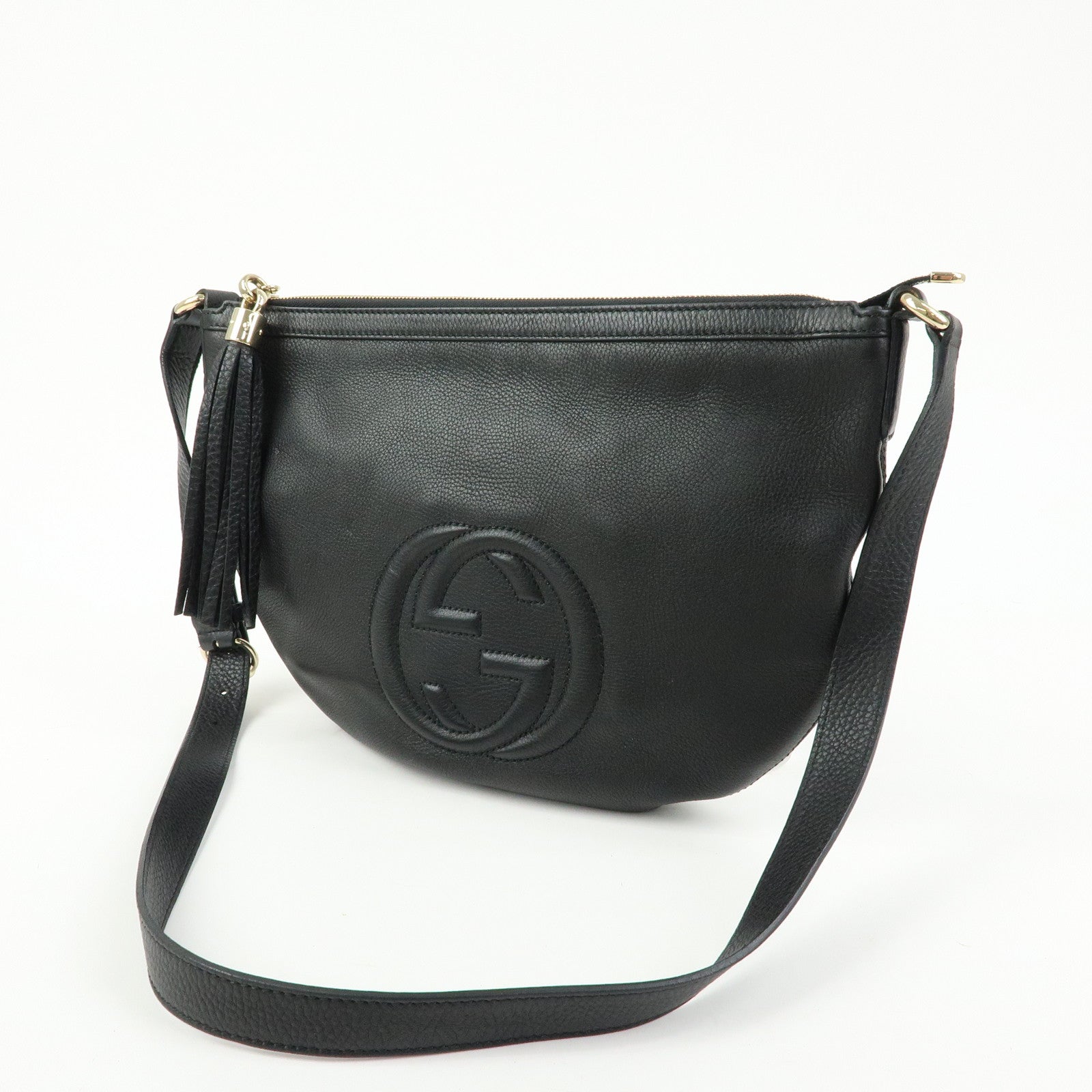 GUCCI SOHO Interlocking G Leather Shoulder Bag Black 308361
