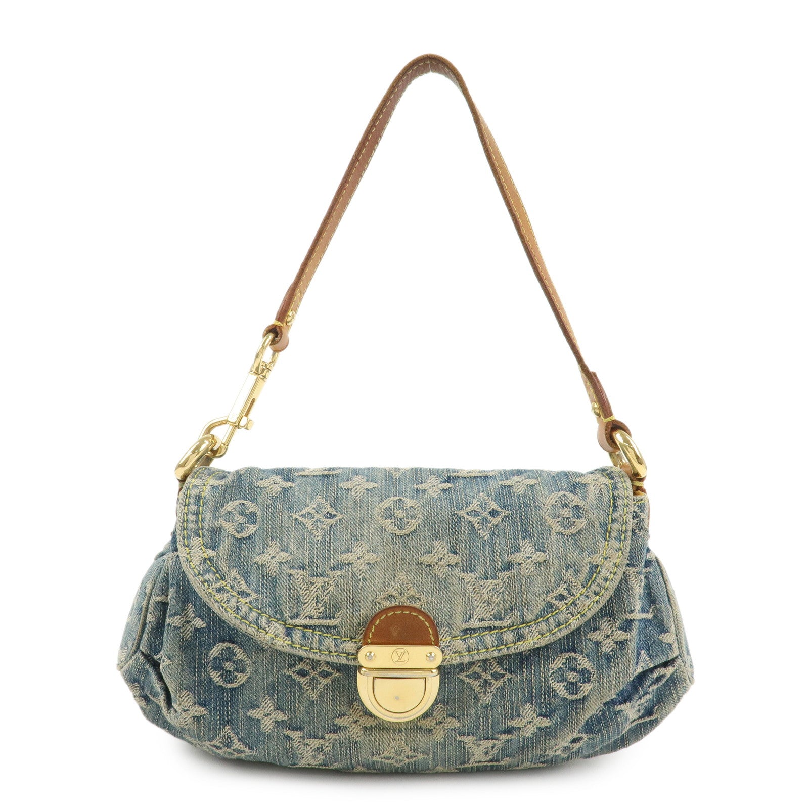 Louis Vuitton Monogram Denim Mini Pleaty Shoulder Bag Blue M95050
