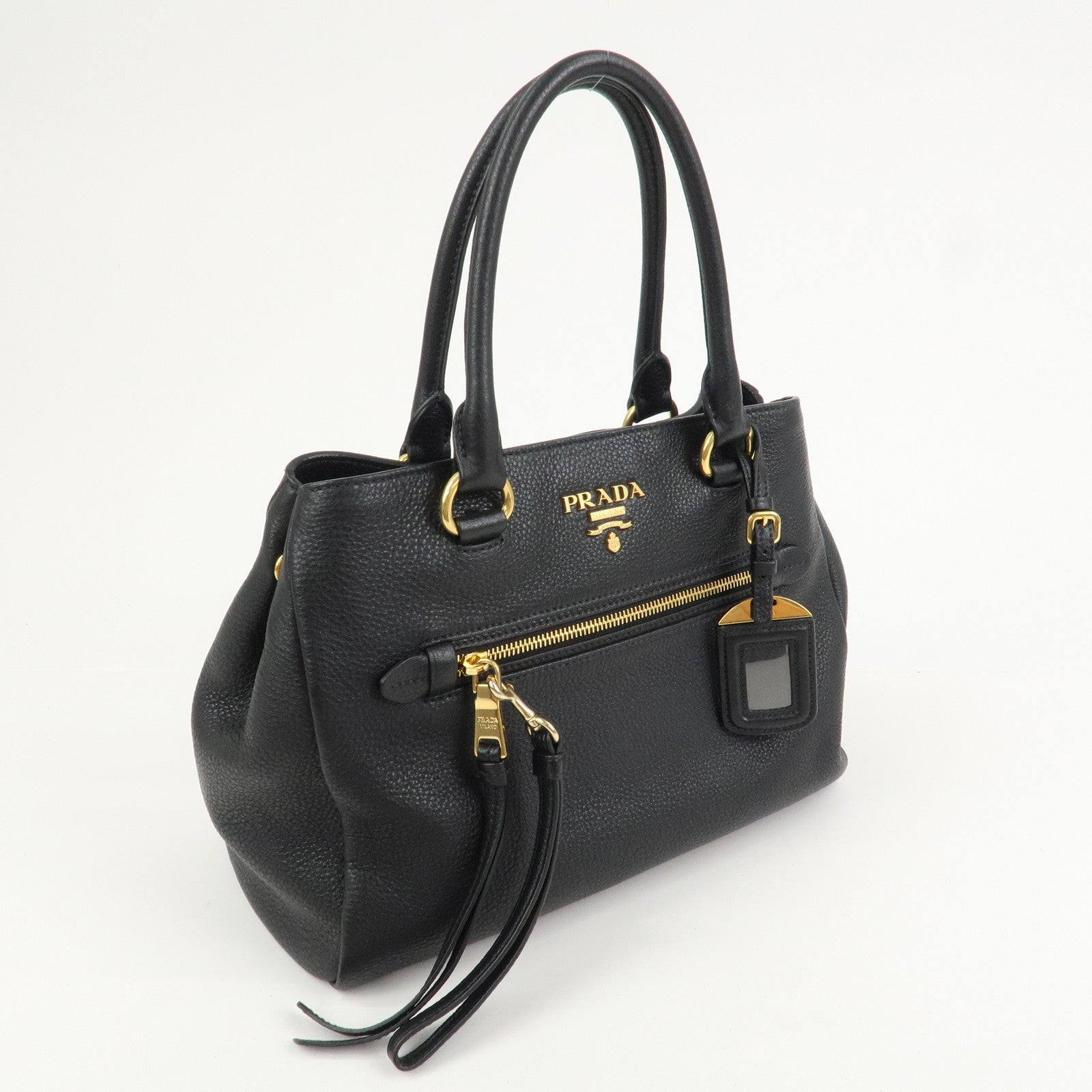 PRADA Logo Leather 2Way Bag Shoulder Bag Hand Bag Black 1BG044