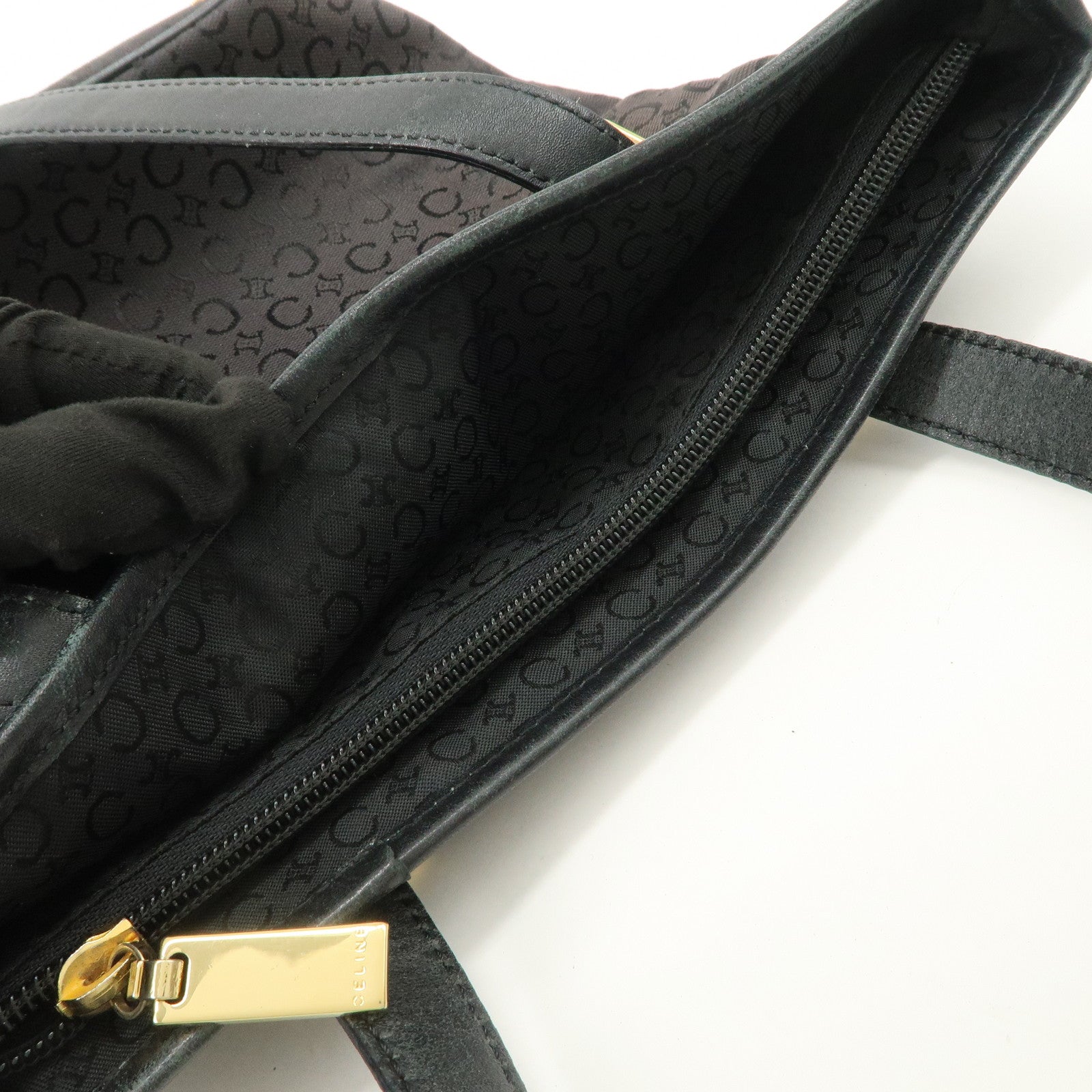 CELINE C Macadam Canvas Leather Tote Bag Shoulder Bag Black