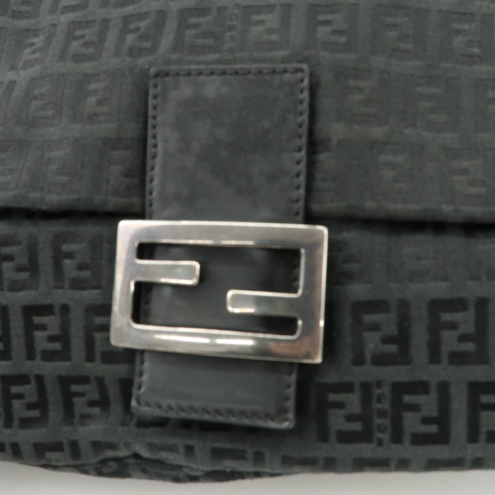 FENDI Mamma Baguette Zucchino Leather Canvas Shoulder Bag Black 8BR001 Used