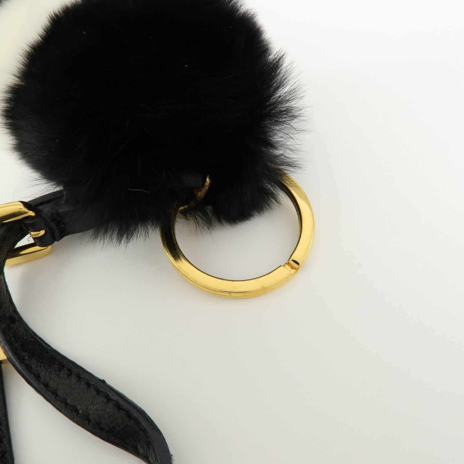 PRADA Triangle Logo Lapin Leather Bag Charm Key Charm Black White