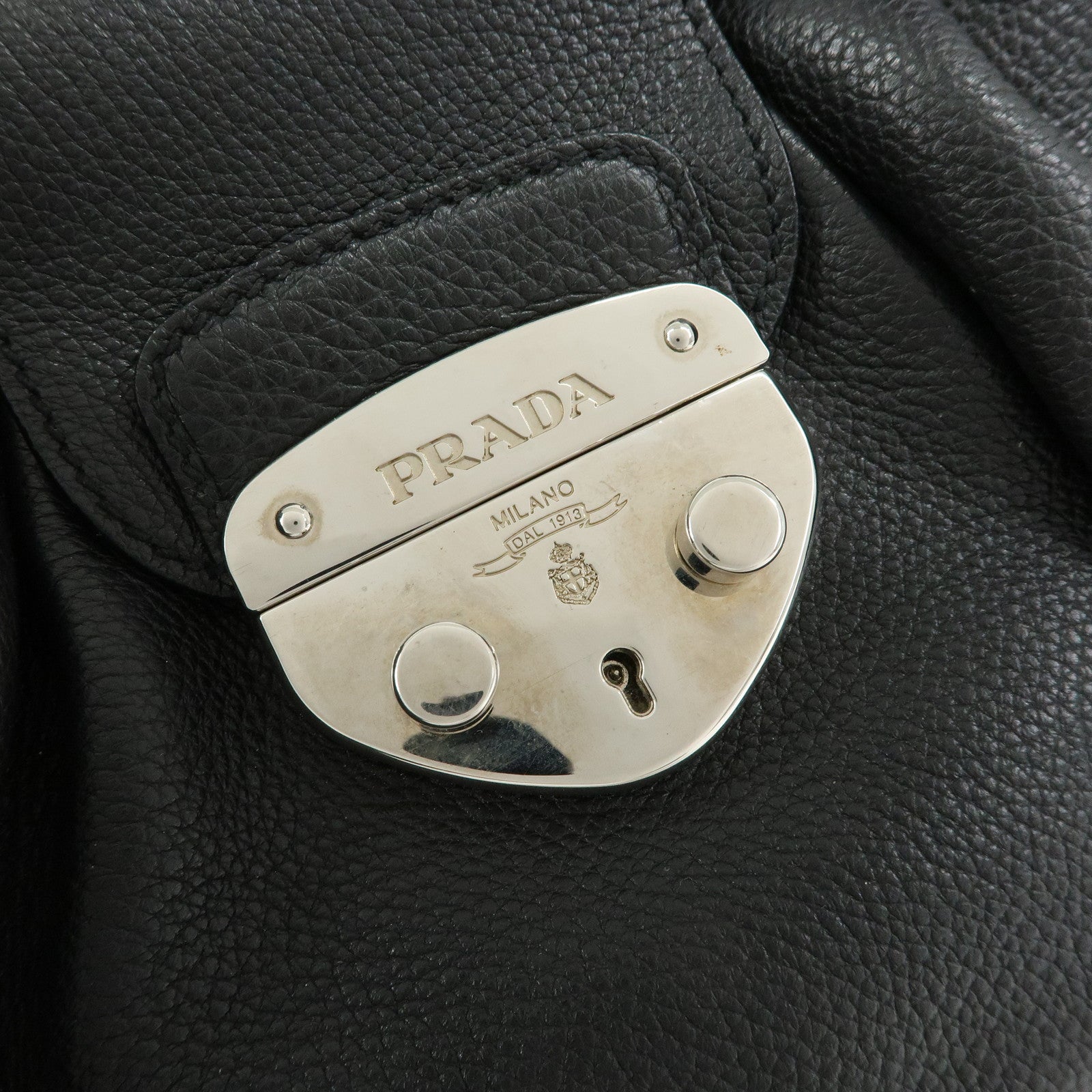 PRADA Sound Lock Leather Shoulder Bag Hand Bag Black B3595