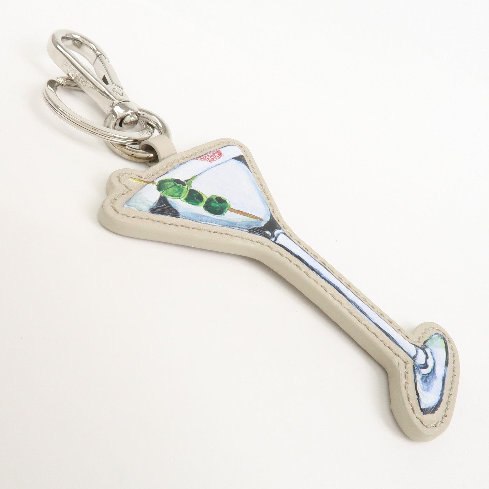 FENDI Logo Leather Martini Bag Charm Key Chain Key Charm Gray