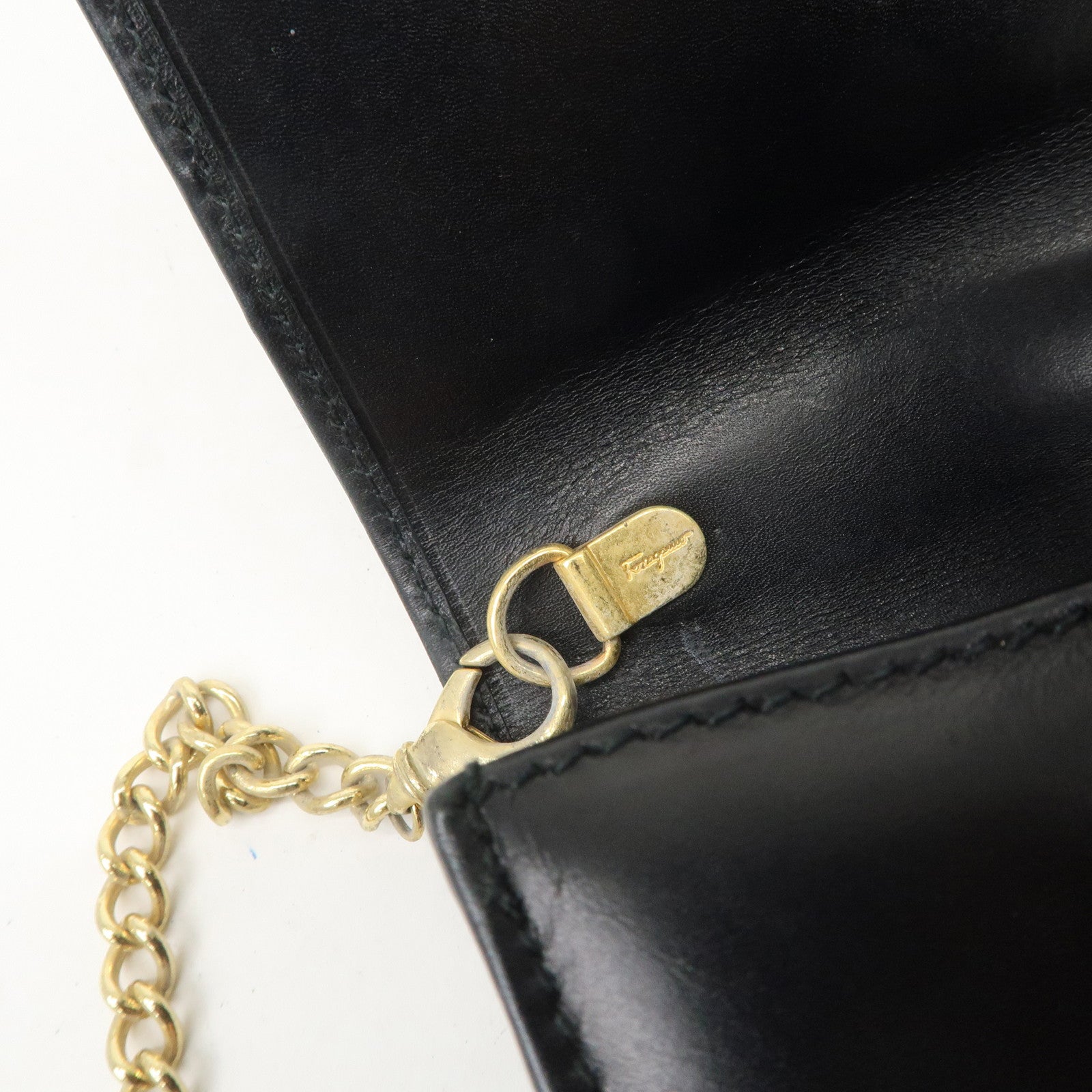 Ferragamo Gancini Embossed Leather Chain Shoulder Bag Black
