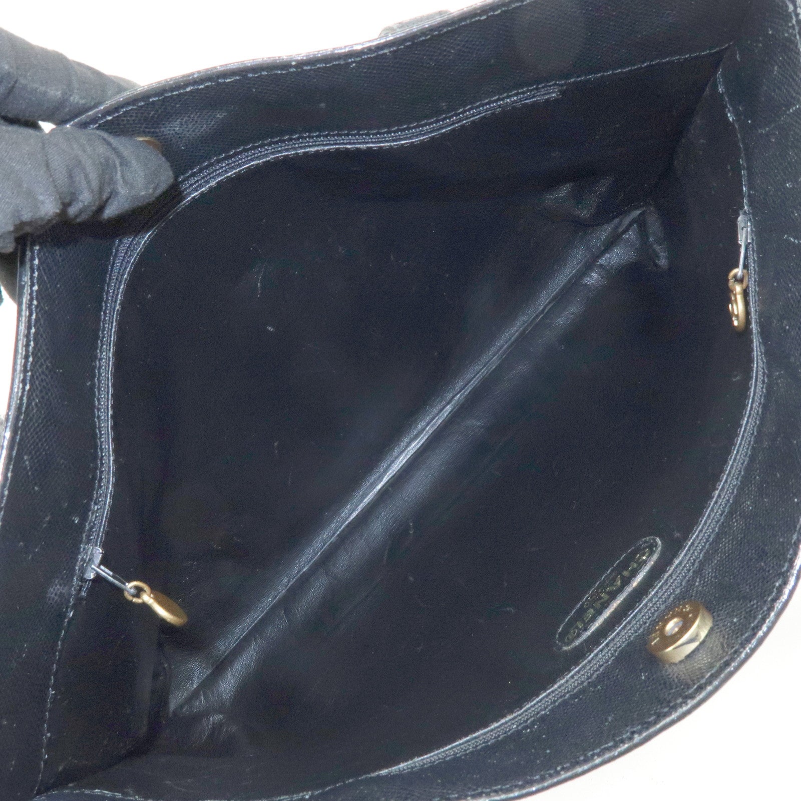 CHANEL Calf Skin Tote Bag Shoulder Bag Black