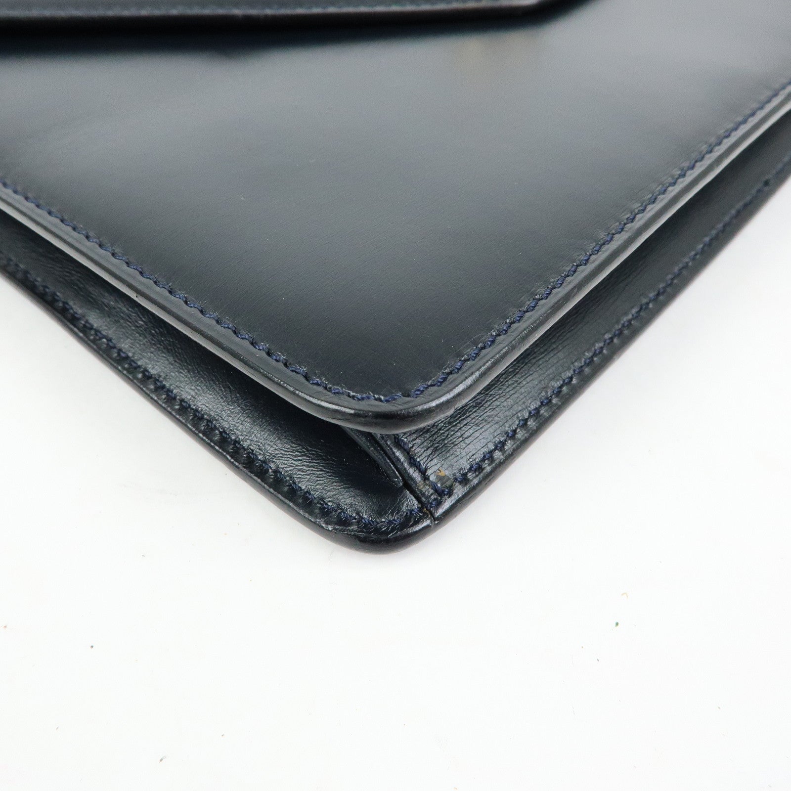 CELINE Leather Envelope Flap Clutch Bag Pouch Navy