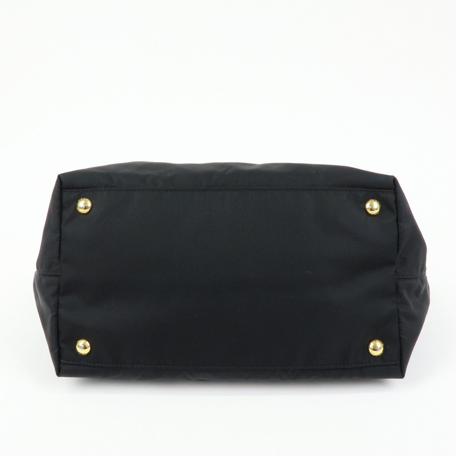 PRADA Ribbon Nylon Leather Hand Bag Tote Bag Black BN1601