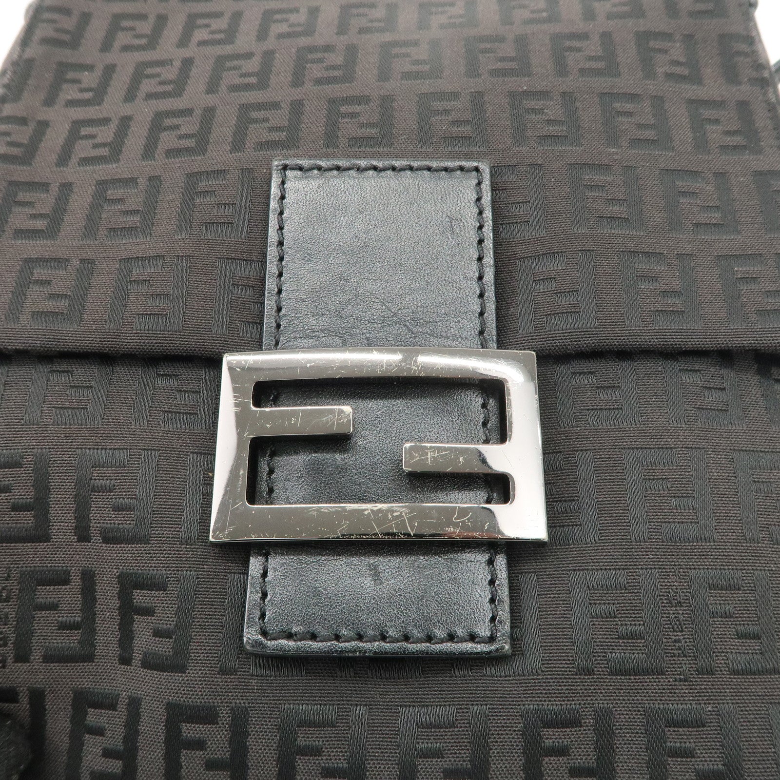 FENDI Zucchino Canvas Leather Shoulder Bag Dark Brown 8BT075 Used