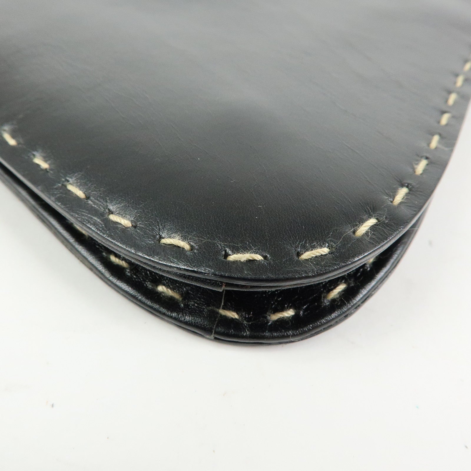 GUCCI Logo Plate Leather Hand Shoulder Bag Black 001・4279・204990