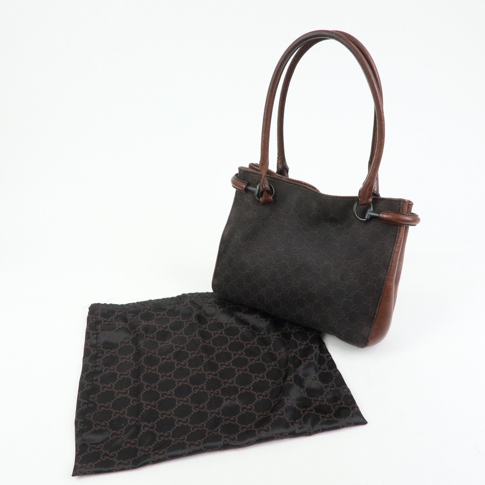 GUCCI GG Denim Leather Tote Bag Shoulder Bag Dark Brown 101971