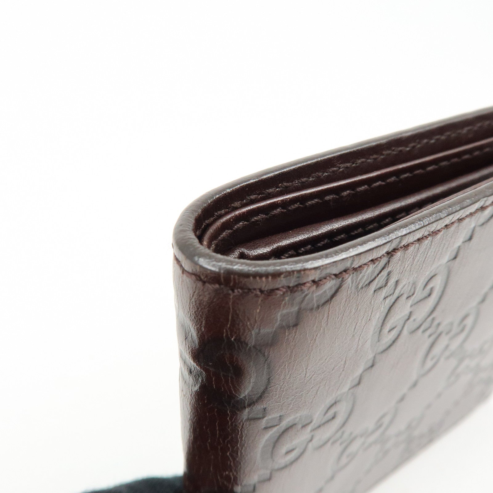 GUCCI Guccissima Leather Bi-fold Compact Wallet Dark Brown 146223