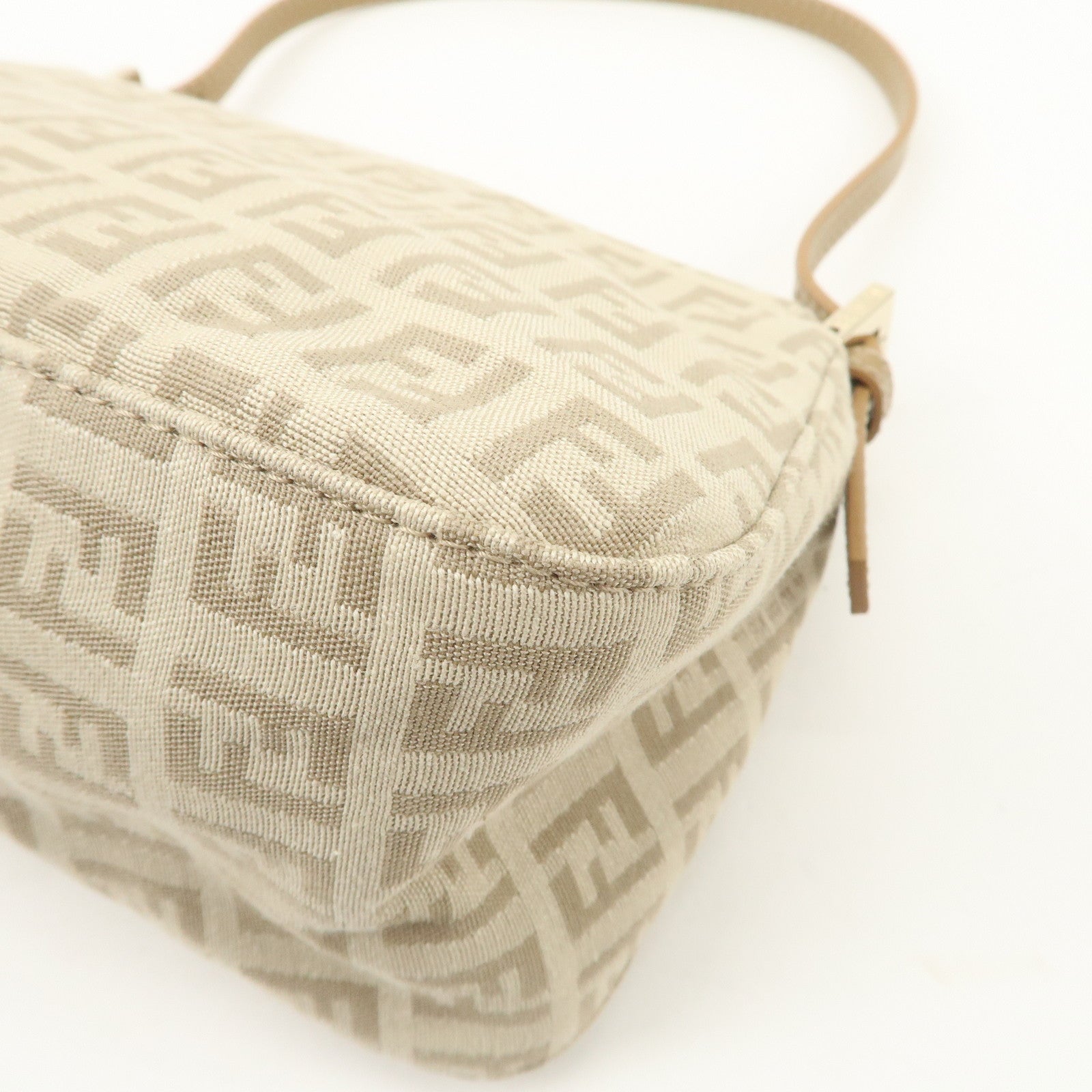 FENDI Mini Mamma Baguette Zucchino Canvas Leather Shoulder Bag Beige 8BR180