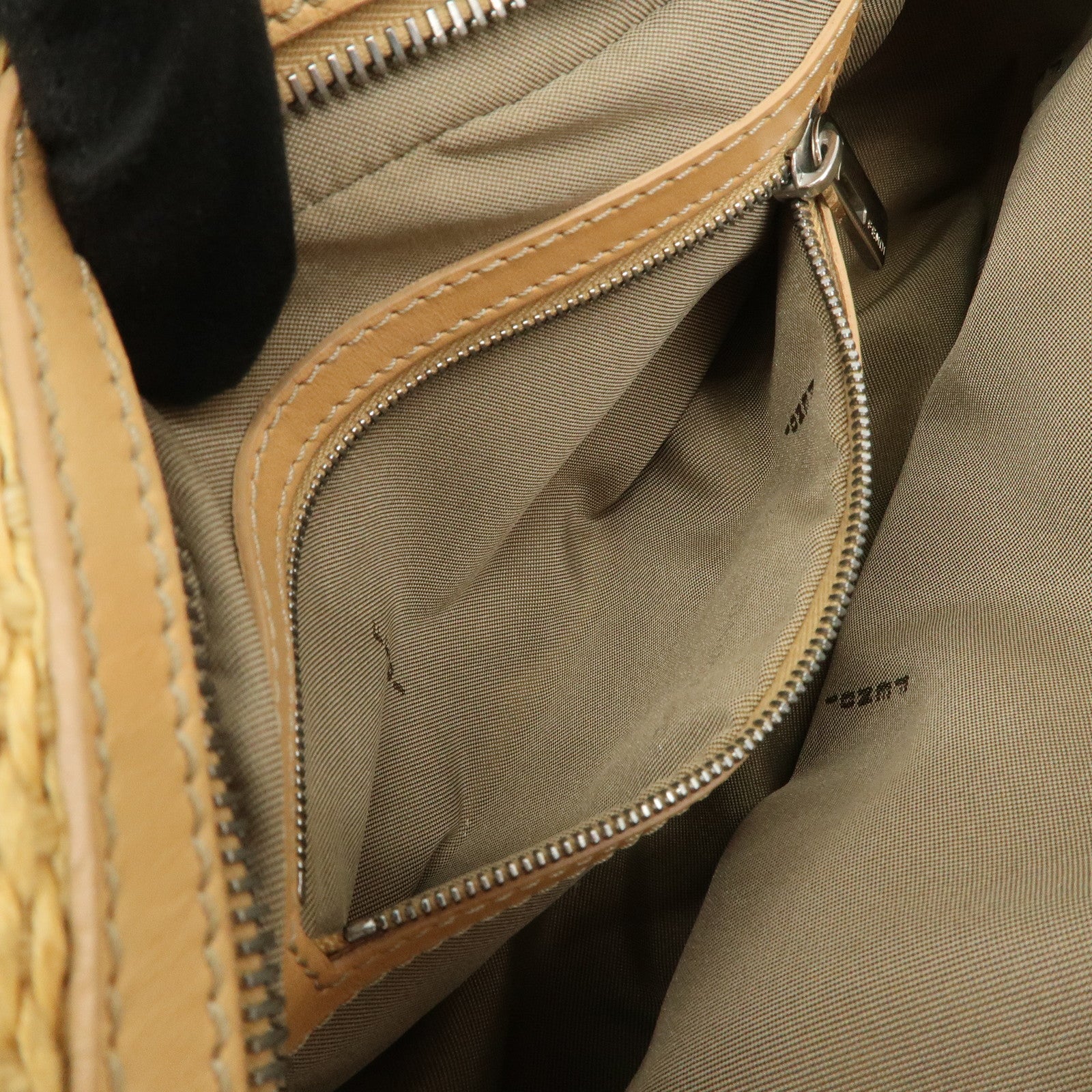 FENDI Raffia Leather Small Boston Hand Shoulder Bag Natural 8BN004