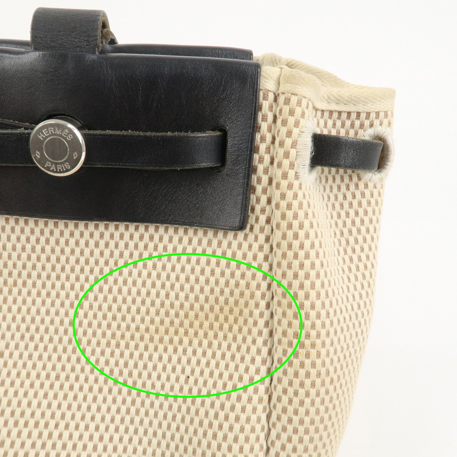 HERMES Herline Cabas PM Toile GM Canvas Leather Hand Bag □H Stamped