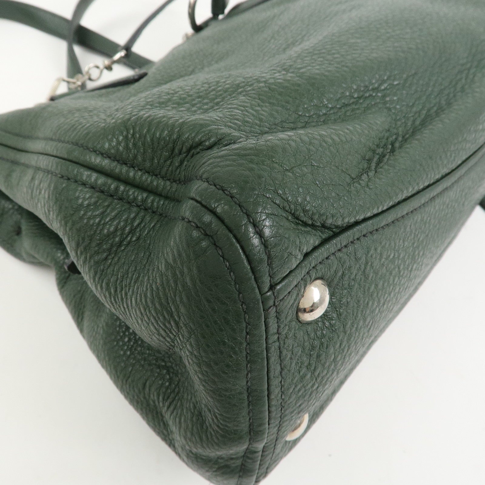 MIU MIU Logo Leather 2Way Bag Hand Bag Shoulder Bag Moss Green