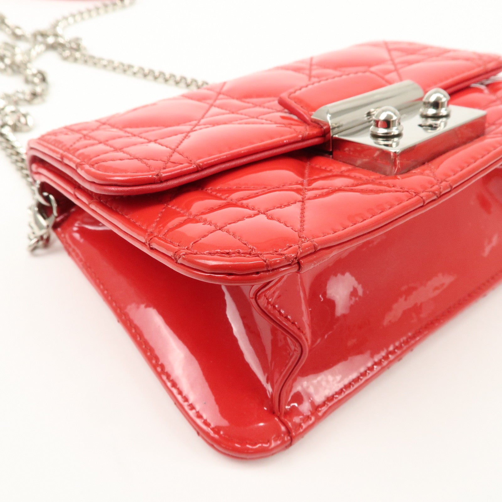 Christian Dior Cannage Patent Leather Chain Shoulder Bag COW Red Used