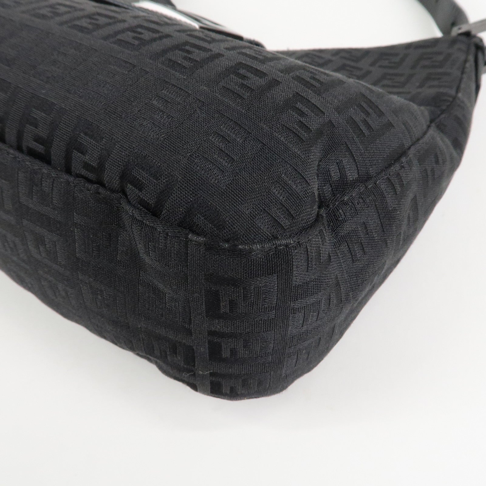 FENDI Zucchino Leather Canvas Shoulder Bag Black Used