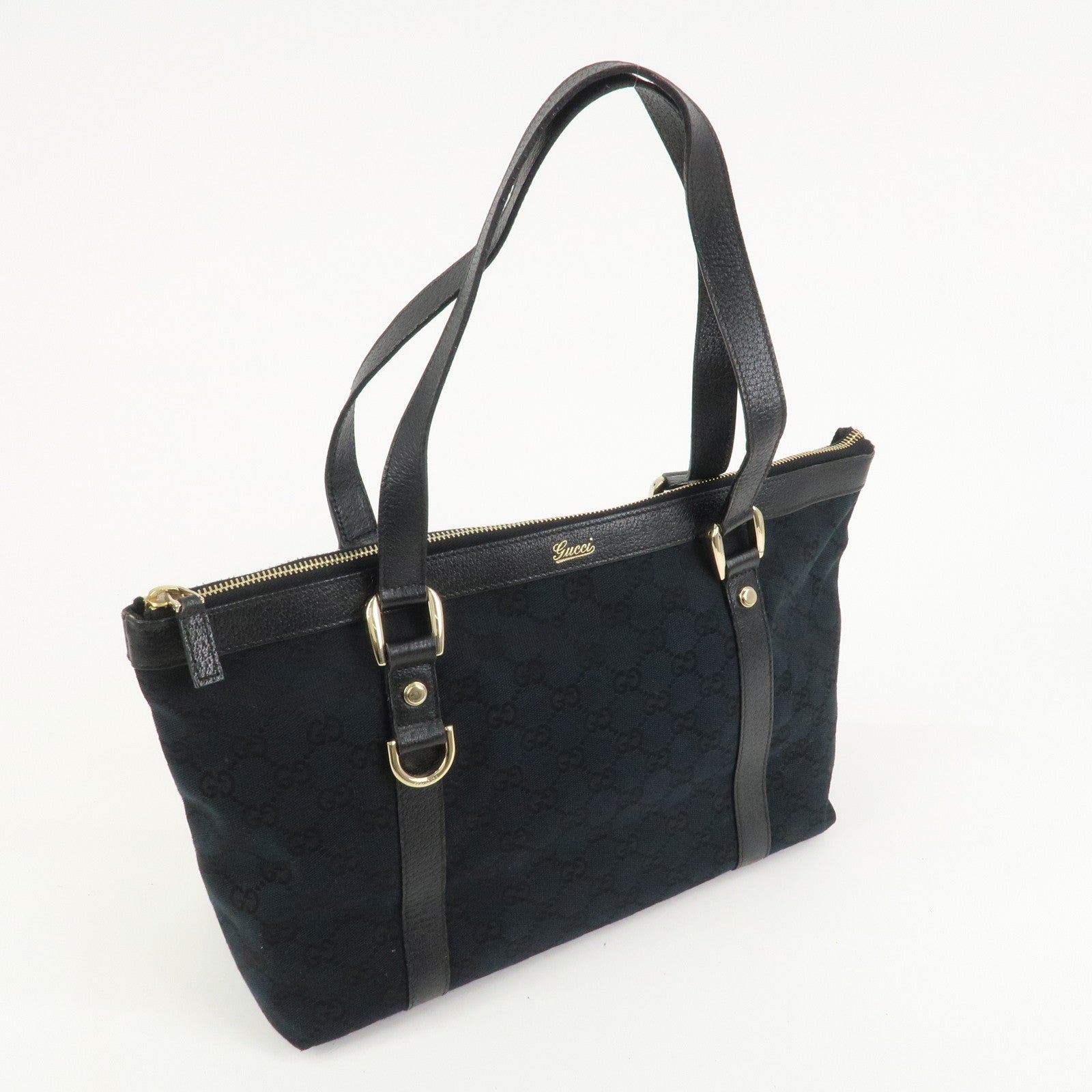 GUCCI Abbey GG Canvas Leather Tote Bag Shoulder Bag Black 141470